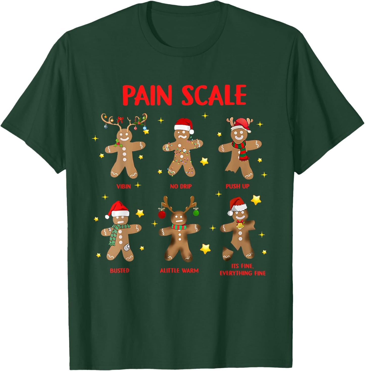 Retro Funny Pain Scale Gingerbread Nurse Christmas Nursing T-Shirt - T-Shirt | Forest