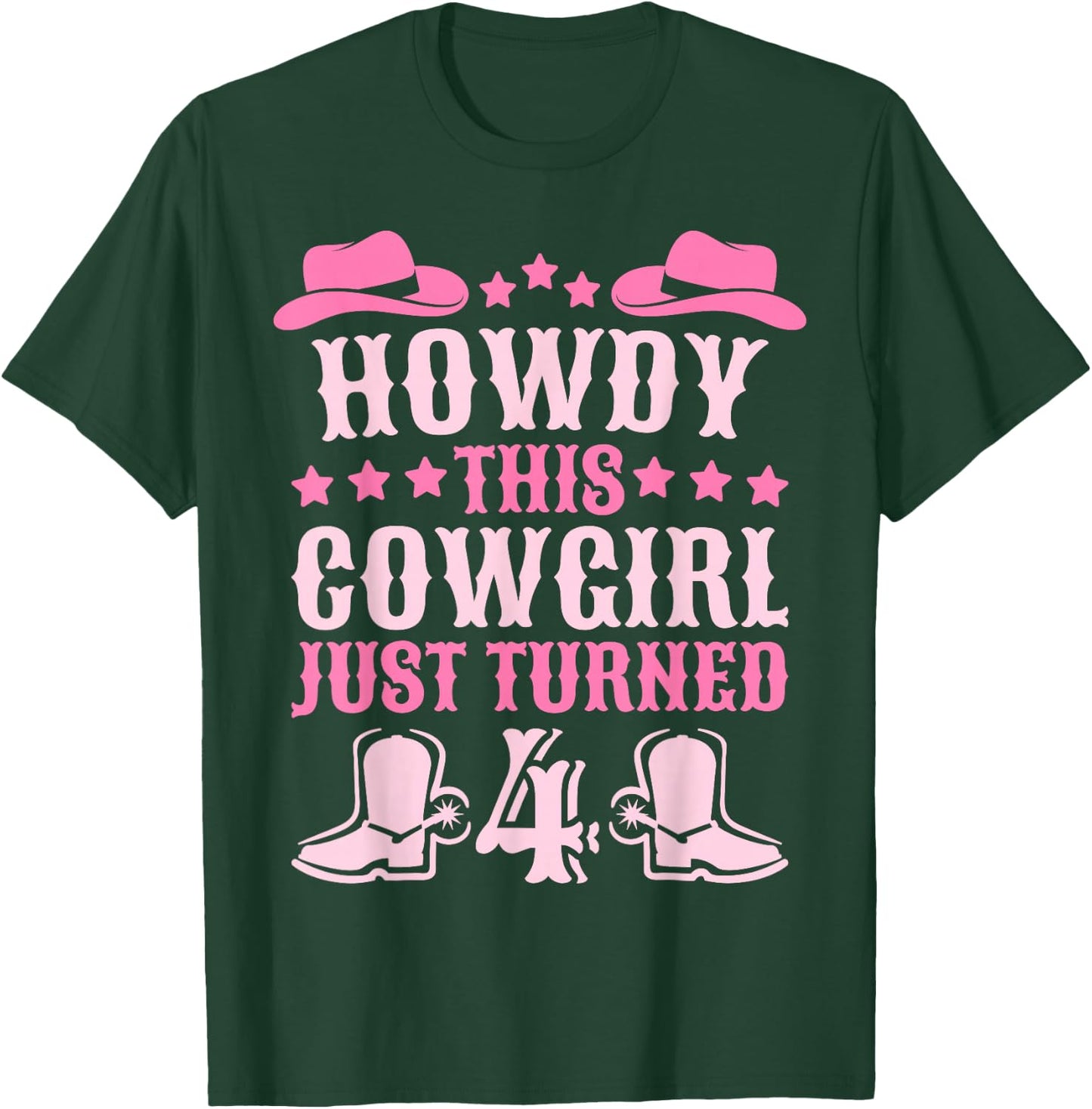 4yr Birthday Cowgirl Western 4 Year Old Girl 4th Birthday T-Shirt - T-Shirt | Forest
