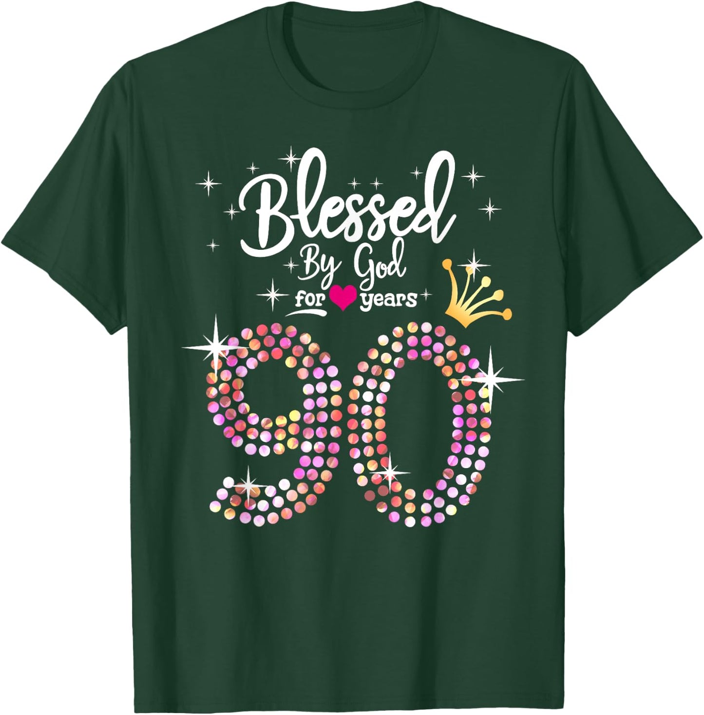 Blessed by God for 90 Years 90th Birthday Anniversary T-Shirt - T-Shirt | Forest