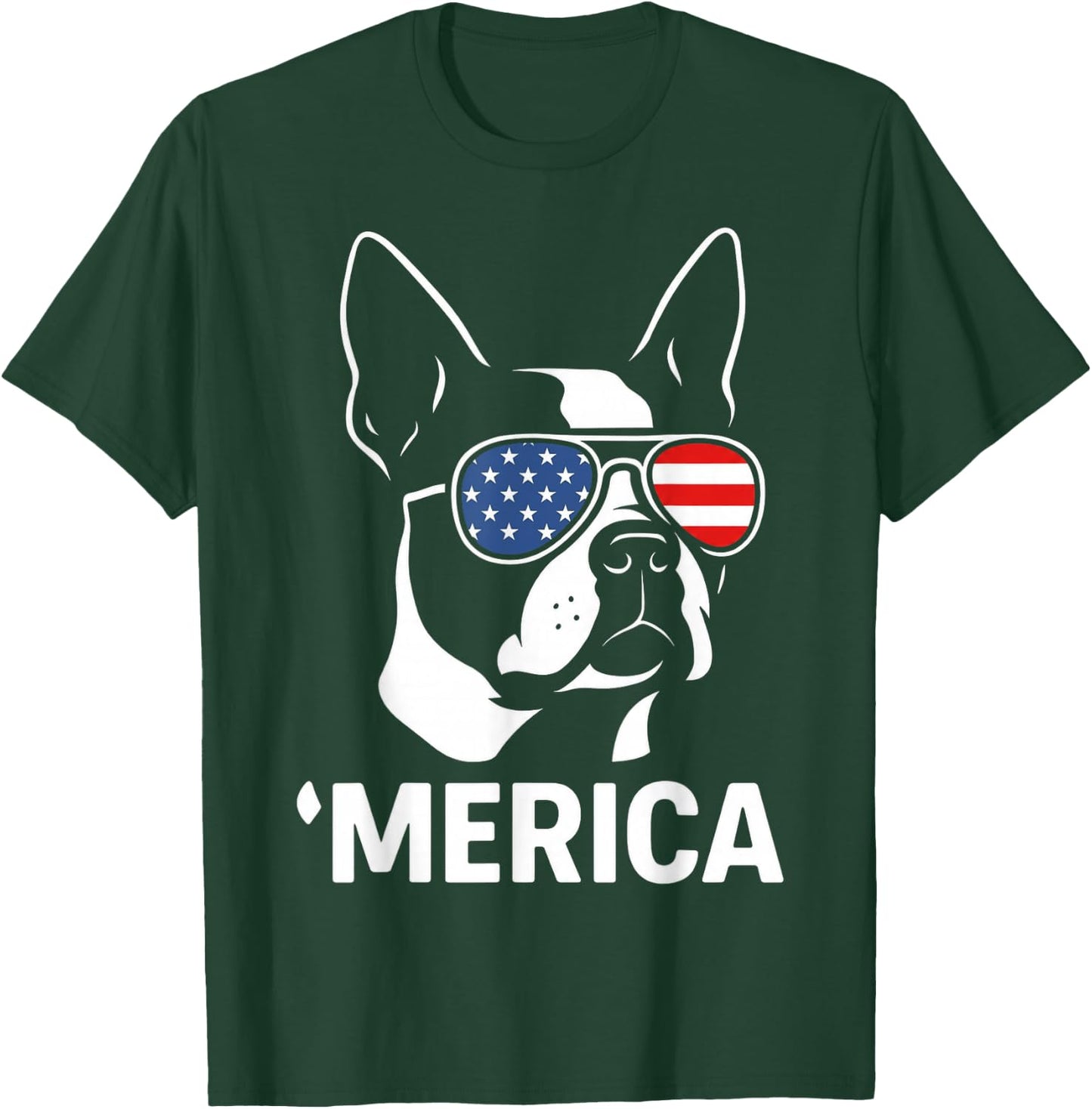 Boston Terrier Merica Patriotic Dog 4th of July USA Flag T-Shirt - T-Shirt | Forest