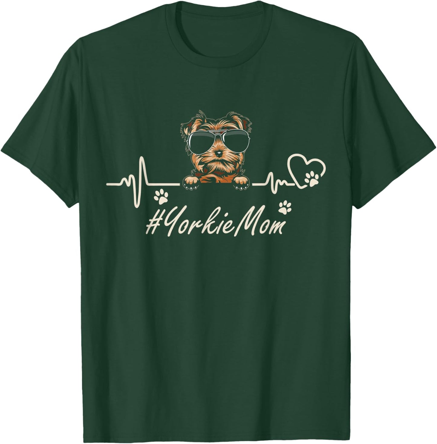 Yorkie Mom Heartbeat With Dog Cool For Mothers Day Men Women Kids T-Shirt - T-Shirt | Forest