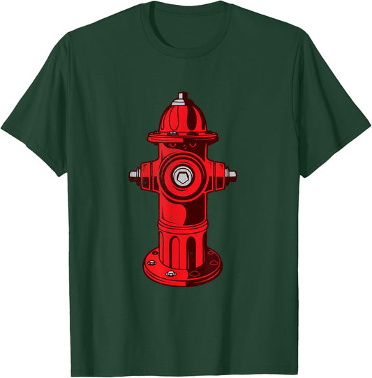 Red Graphic Fire Hydrant FireFighter Work Shirt T-Shirt - T-Shirt | Forest