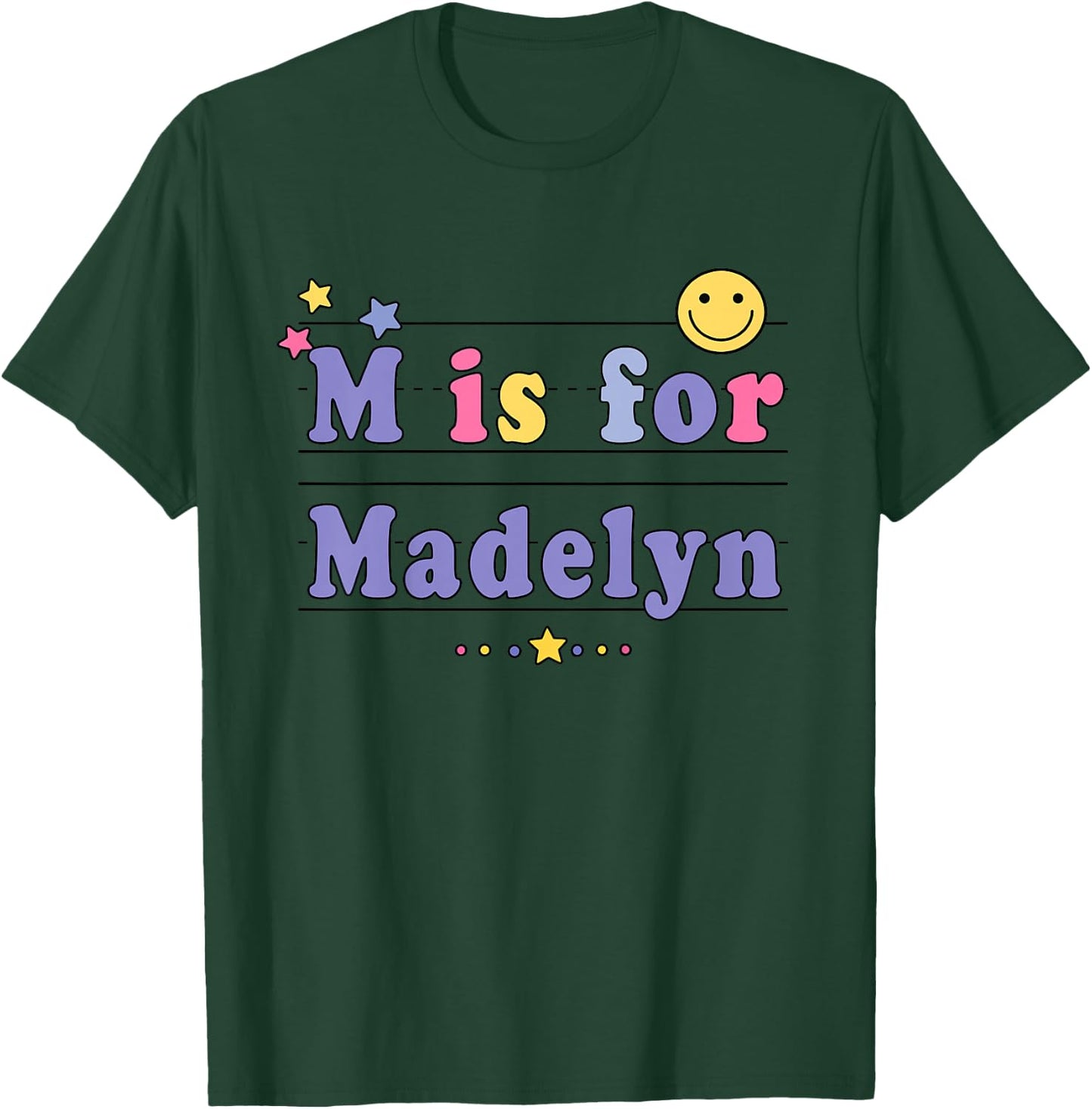 Kids Madelyn Name Shirt Alphabet M is for Madelyn T-Shirt - T-Shirt | Forest