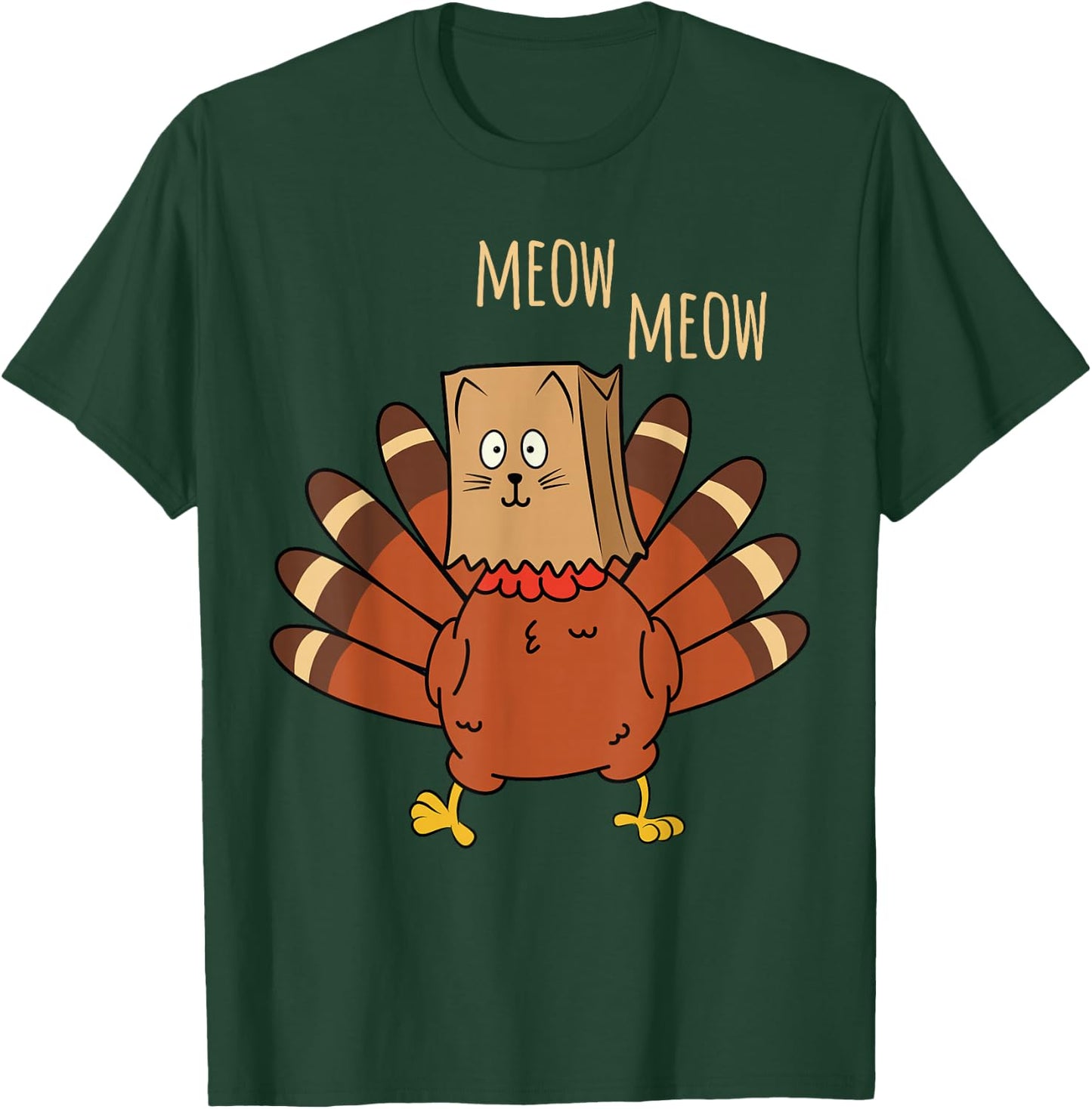 Funny Thanksgiving Cat Fake Cat Meow Thanksgiving Turkey T-Shirt - T-Shirt | Forest
