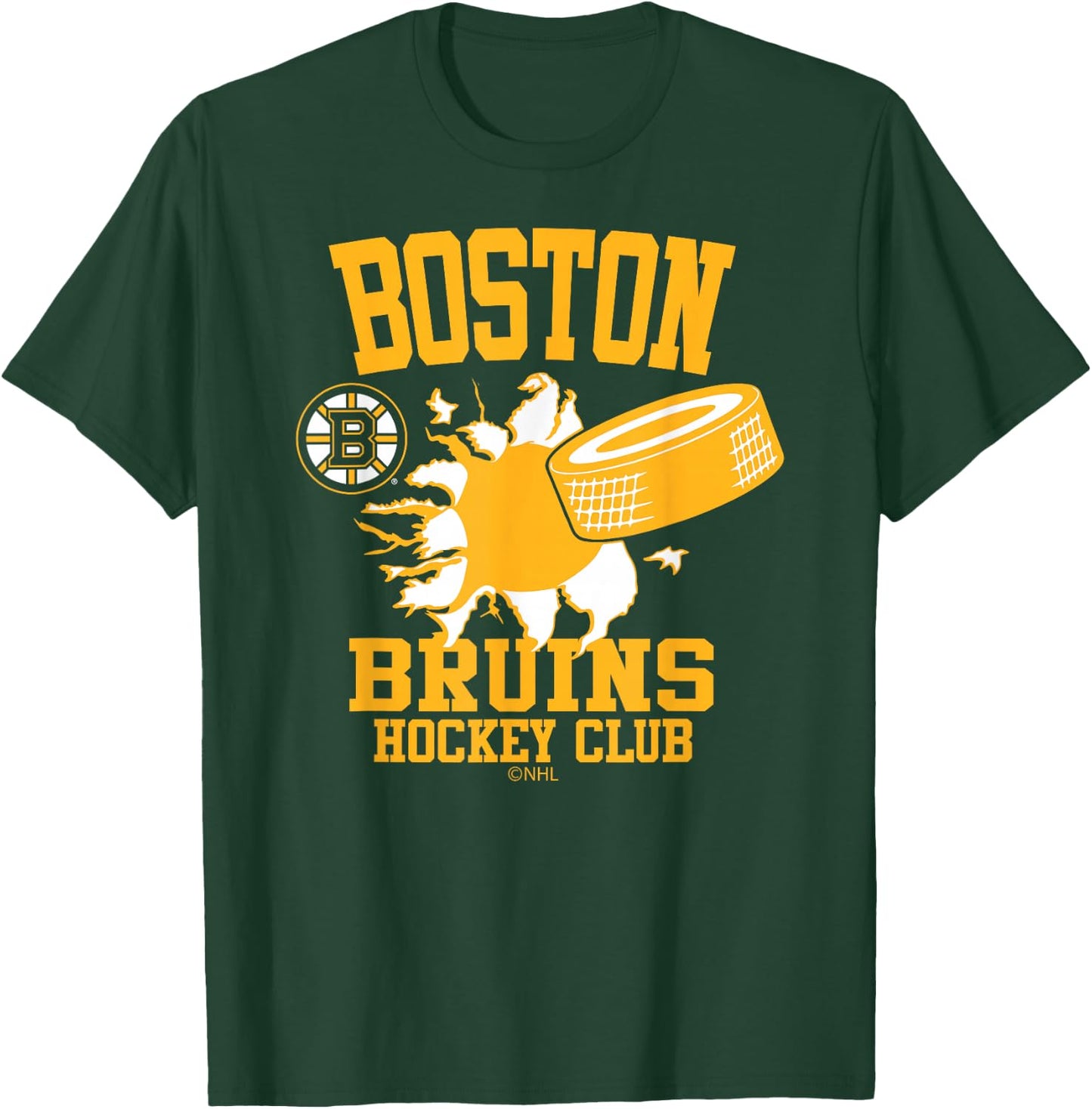 Boston Bruins Hockey Puck Burst Black Officially Licensed T-Shirt - T-Shirt | Forest
