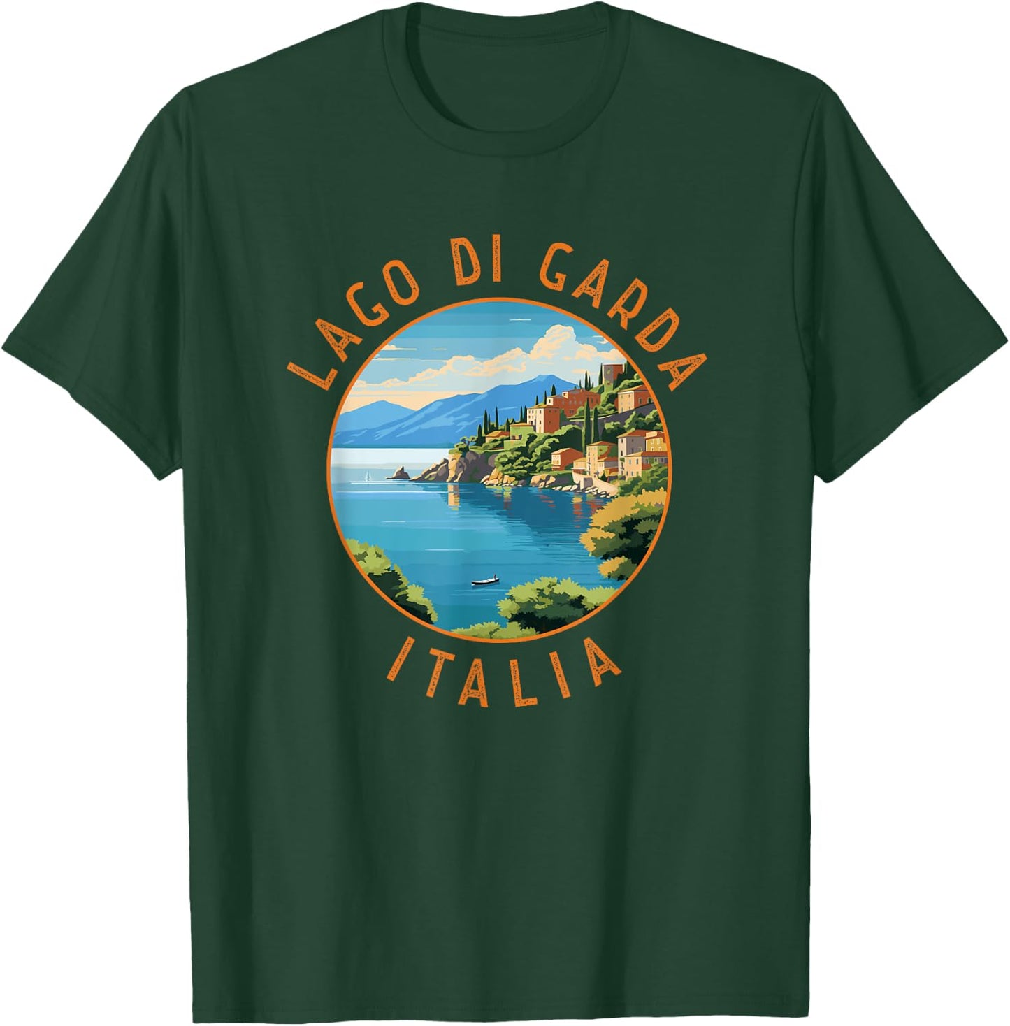 Lago di Garda Italia Retro Distressed Circle T-Shirt - T-Shirt | Forest