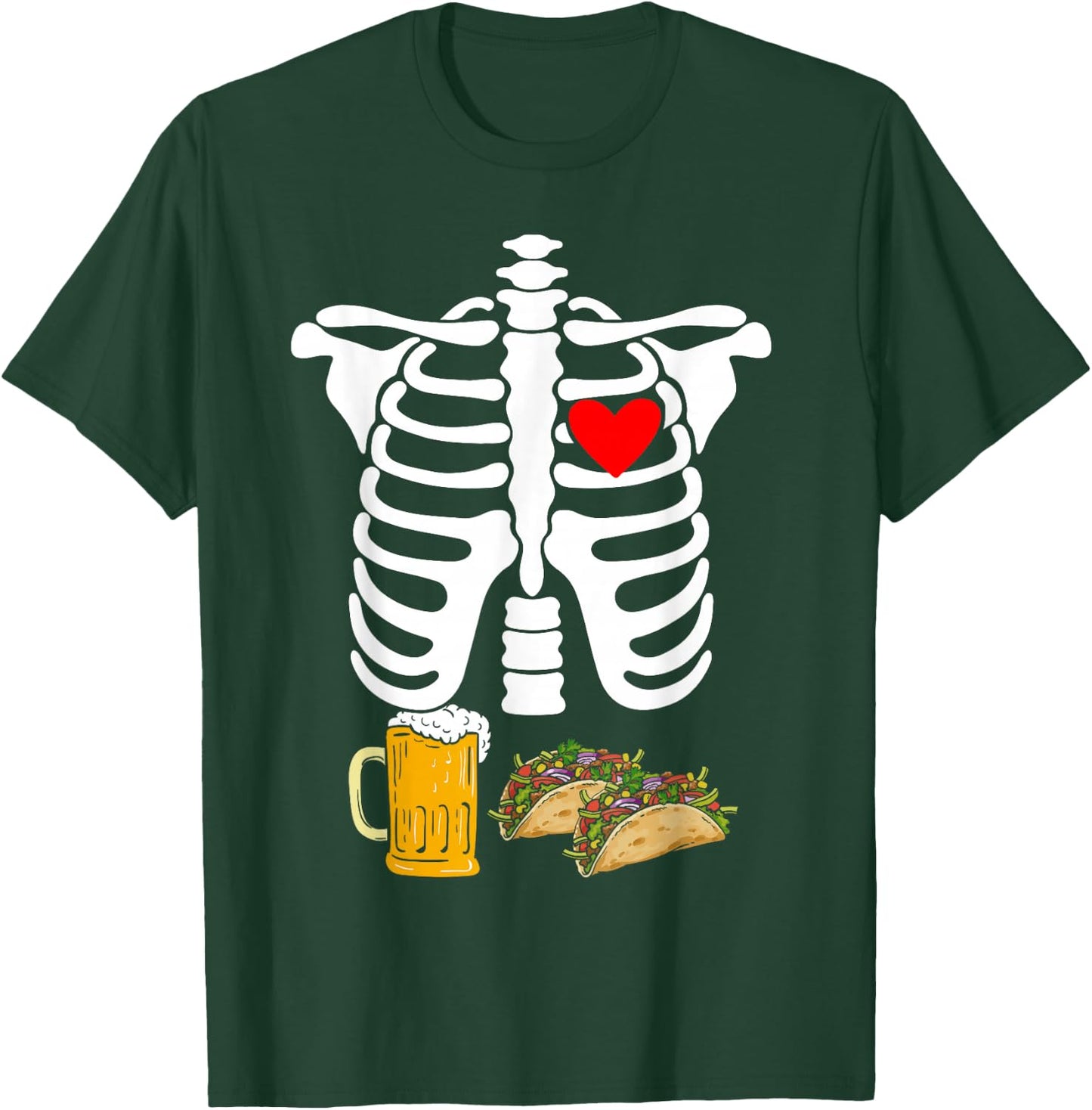 Rib Cage Skeleton X-Ray Drink Beer Taco Halloween Costume T-Shirt - T-Shirt | Forest