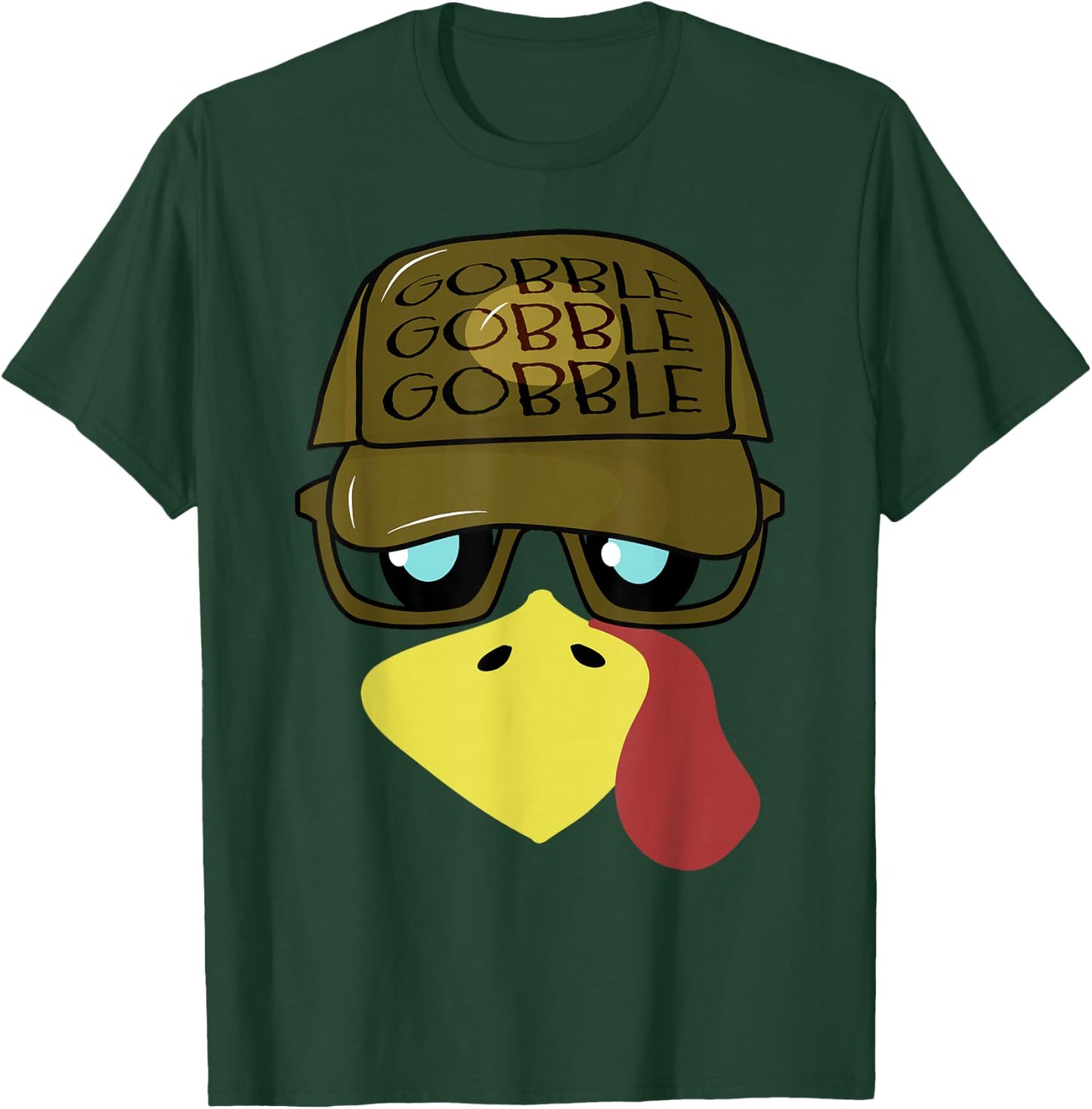 Thanksgiving Turkey Face with Sunglasses Funny Turkey Face T-Shirt - T-Shirt | Forest