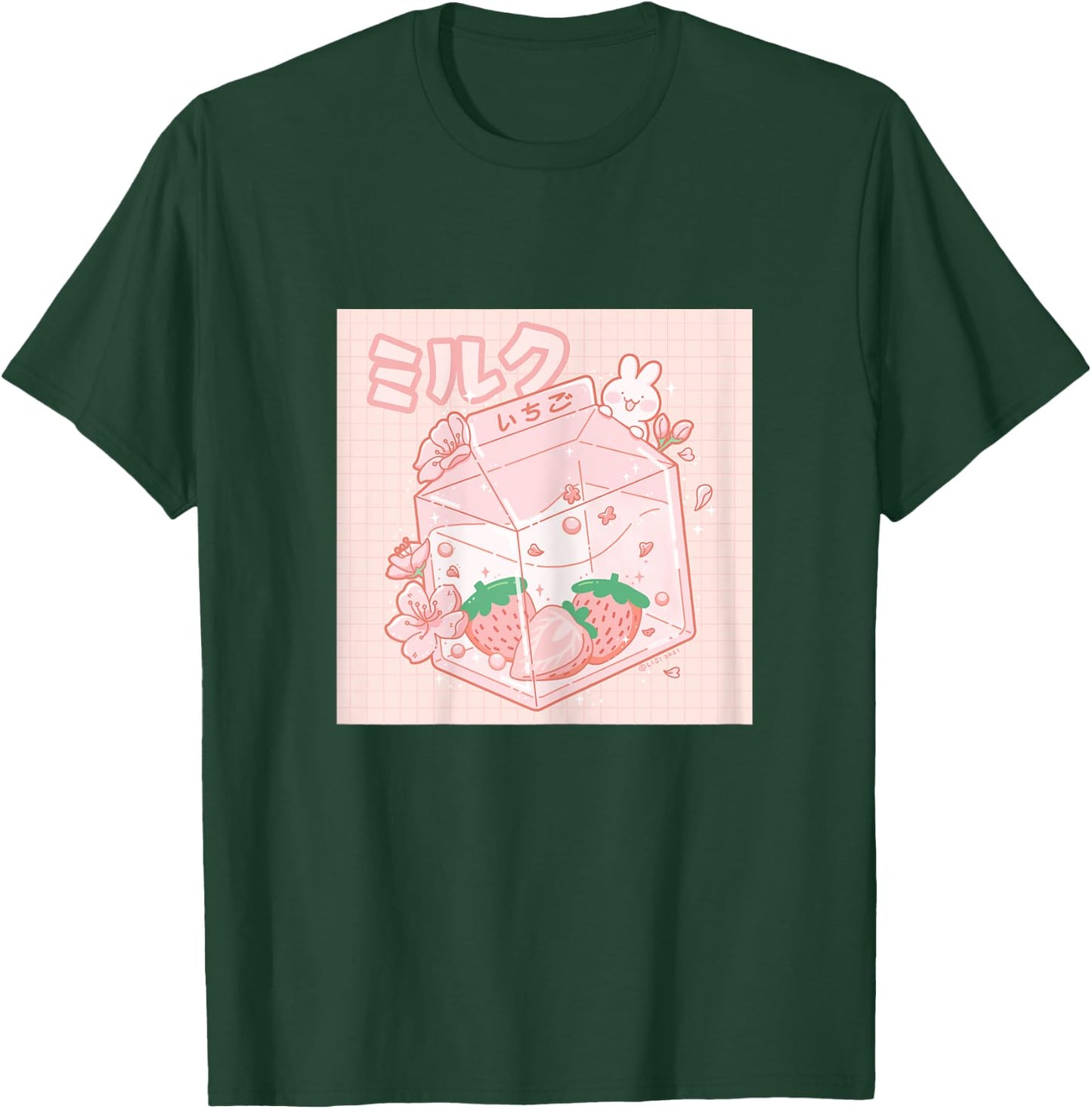 Strawberry Milk Bunny Japanese Kawaii Anime Aesthetic T-Shirt - T-Shirt | Forest