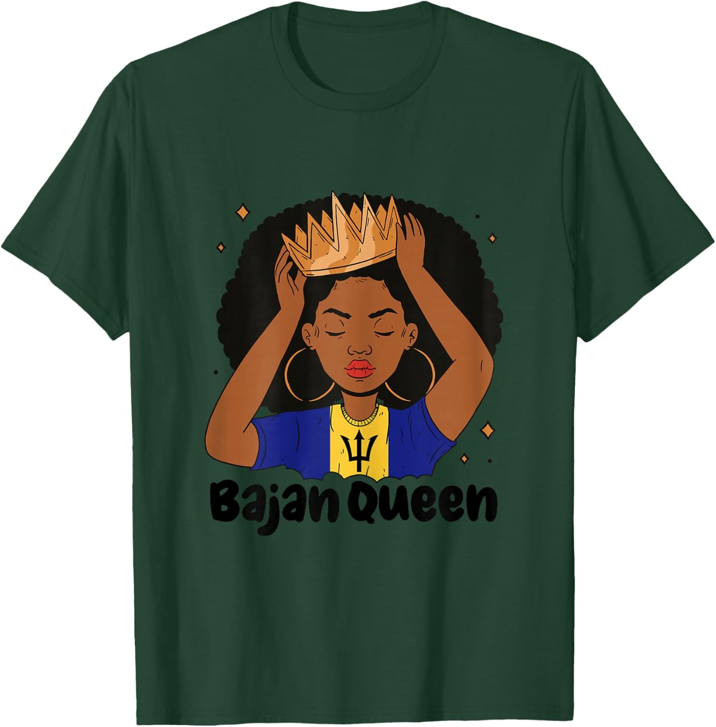 Bajan Queen Black Afro Barbados Flag Pride Barbadian T-Shirt - T-Shirt | Forest