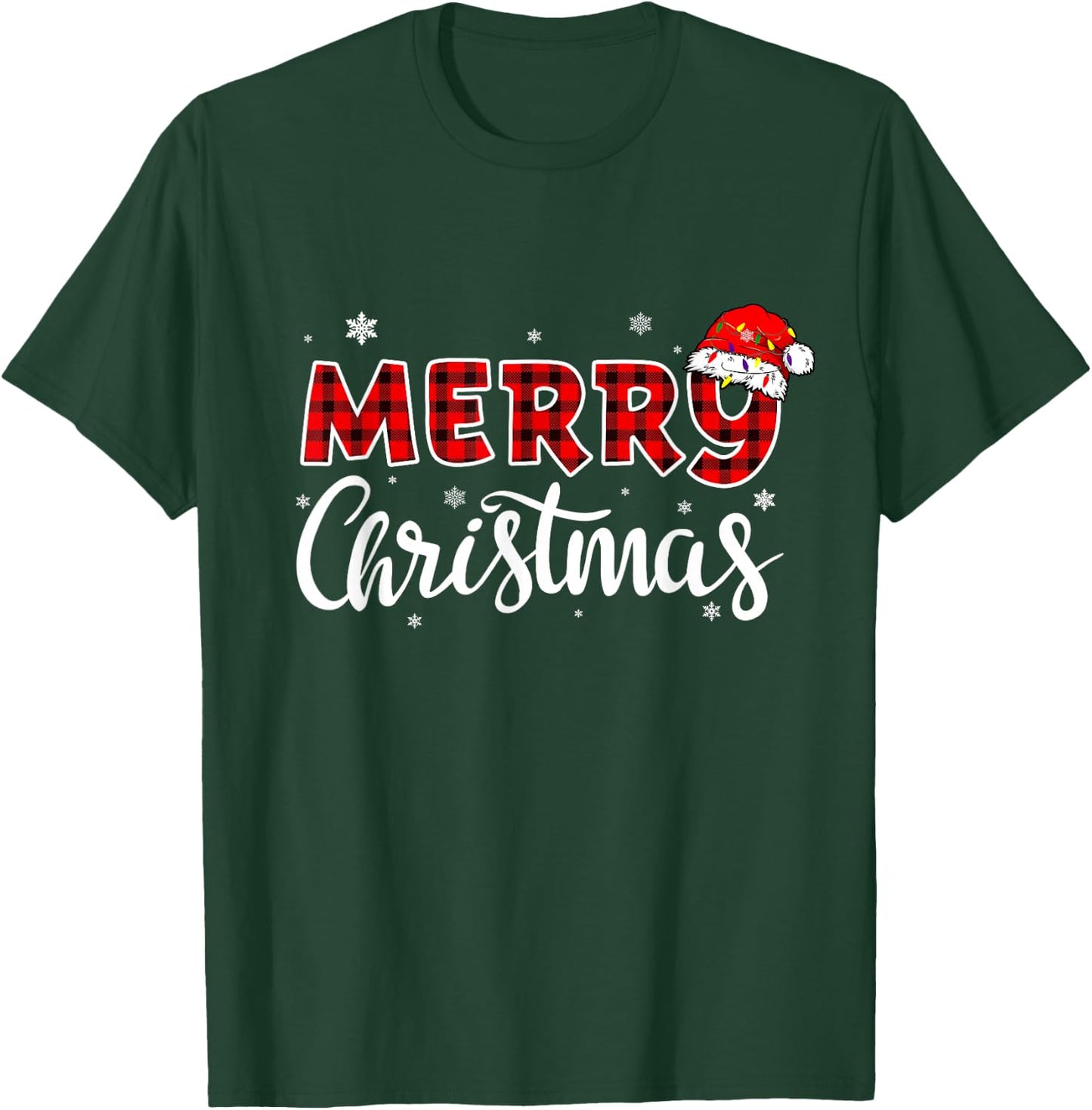 Buffalo Red and Black Plaid Women Merry Christmas T-Shirt - T-Shirt | Forest
