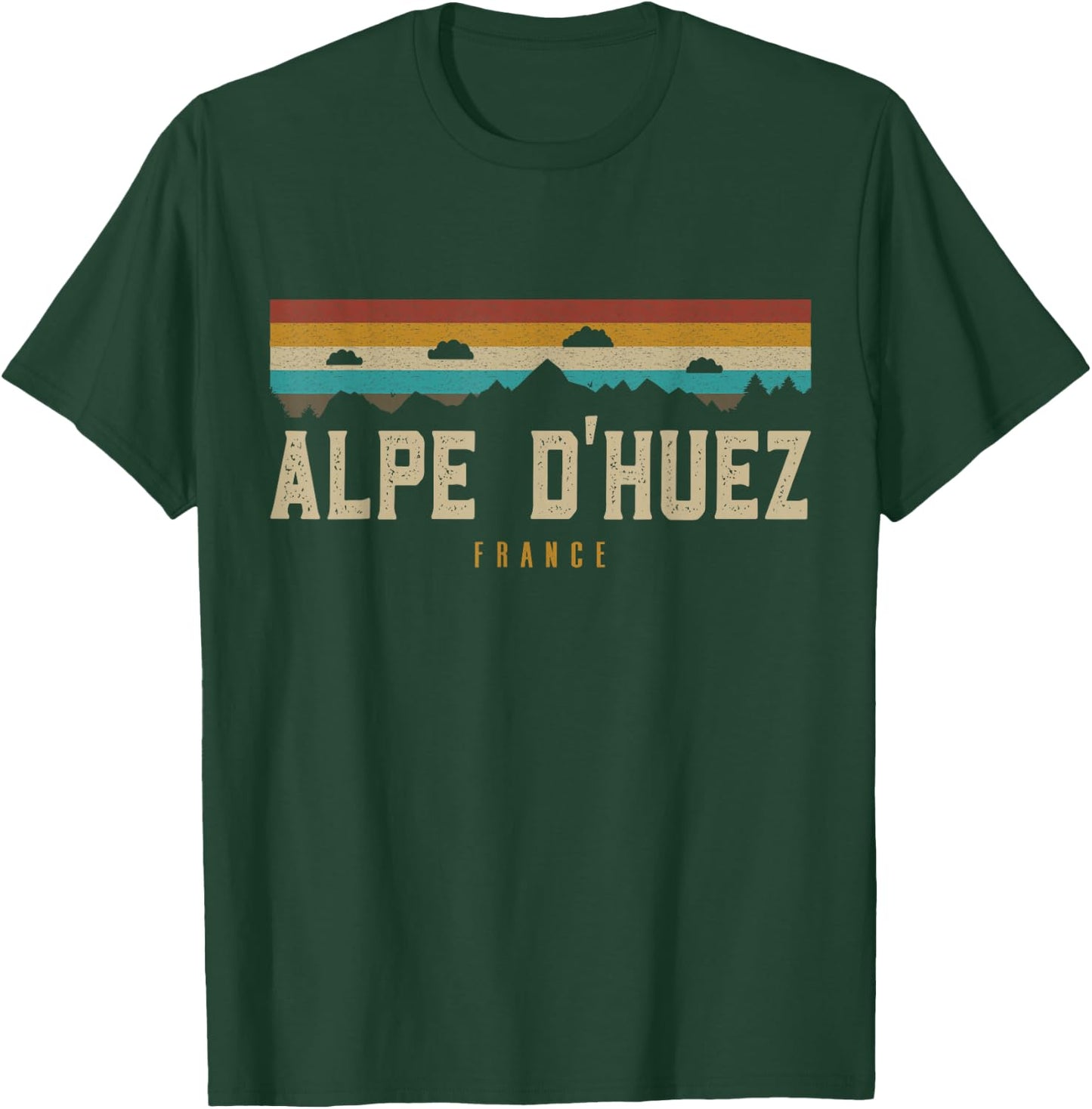 Alpe D'Huez Vintage Mountains Hiking Camping France Retro T-Shirt - T-Shirt | Forest