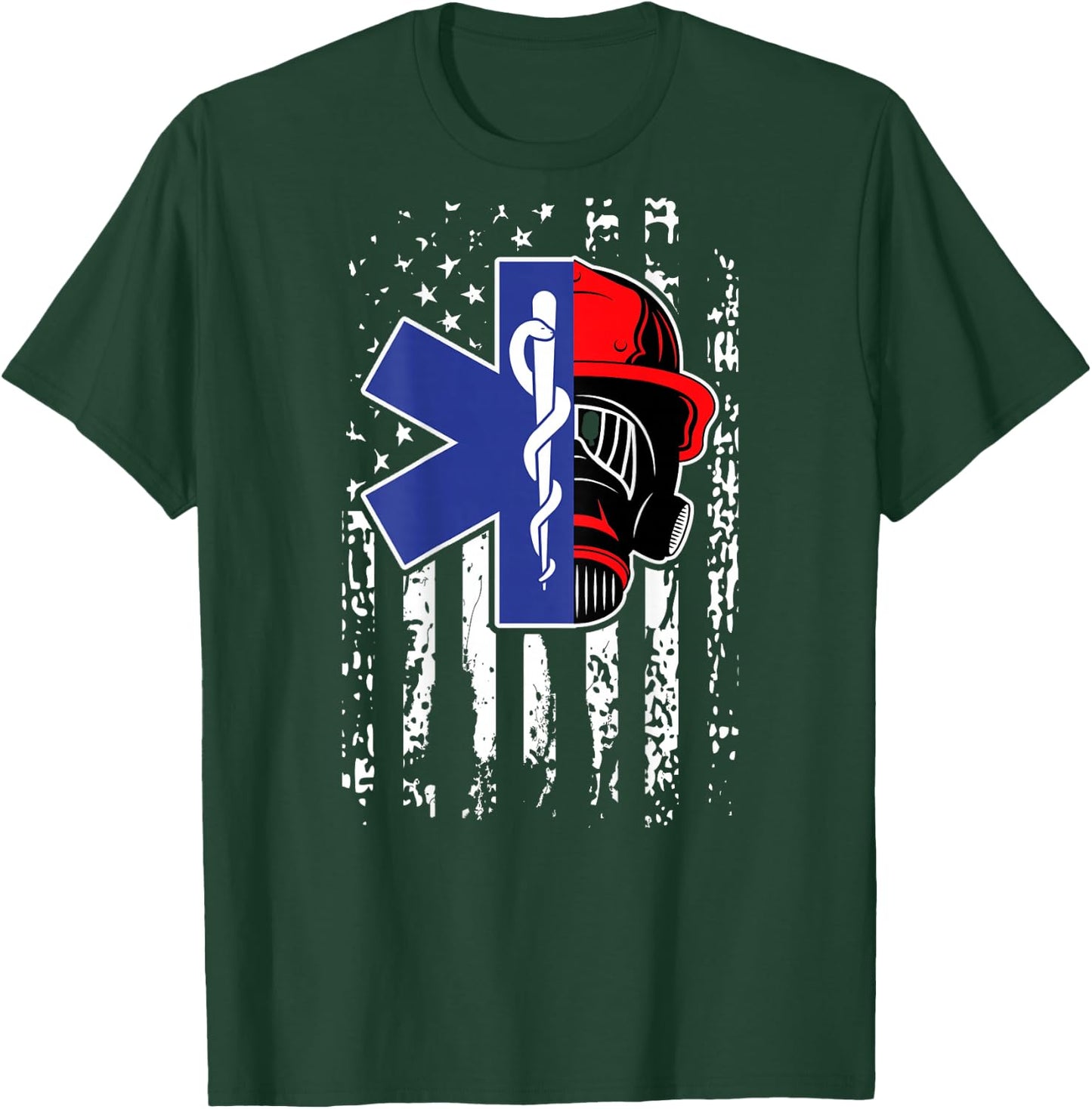 EMT Firefighter Paramedic Firefighter Gift EMS Back Print T-Shirt - T-Shirt | Forest