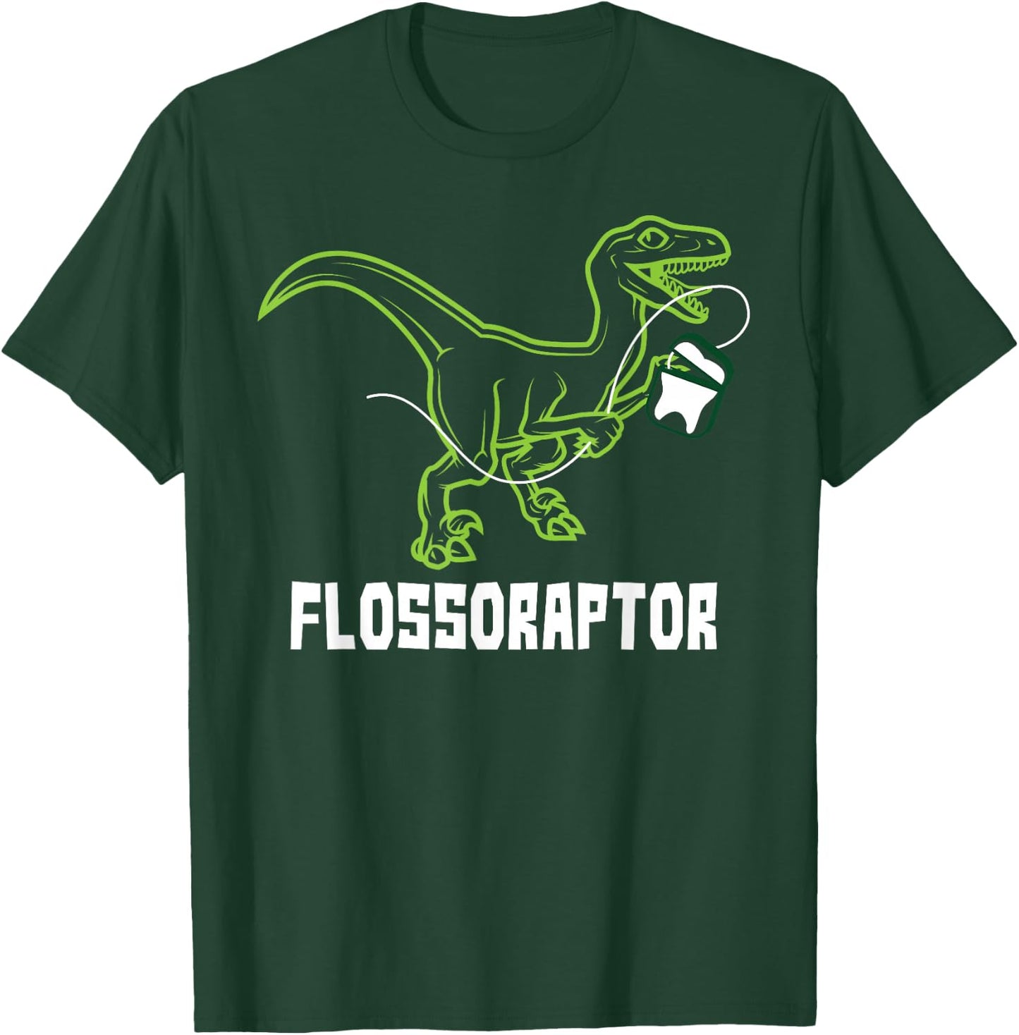 Flossoraptor Dinosaur Funny Pediatric Dentist T-Shirt - T-Shirt | Forest