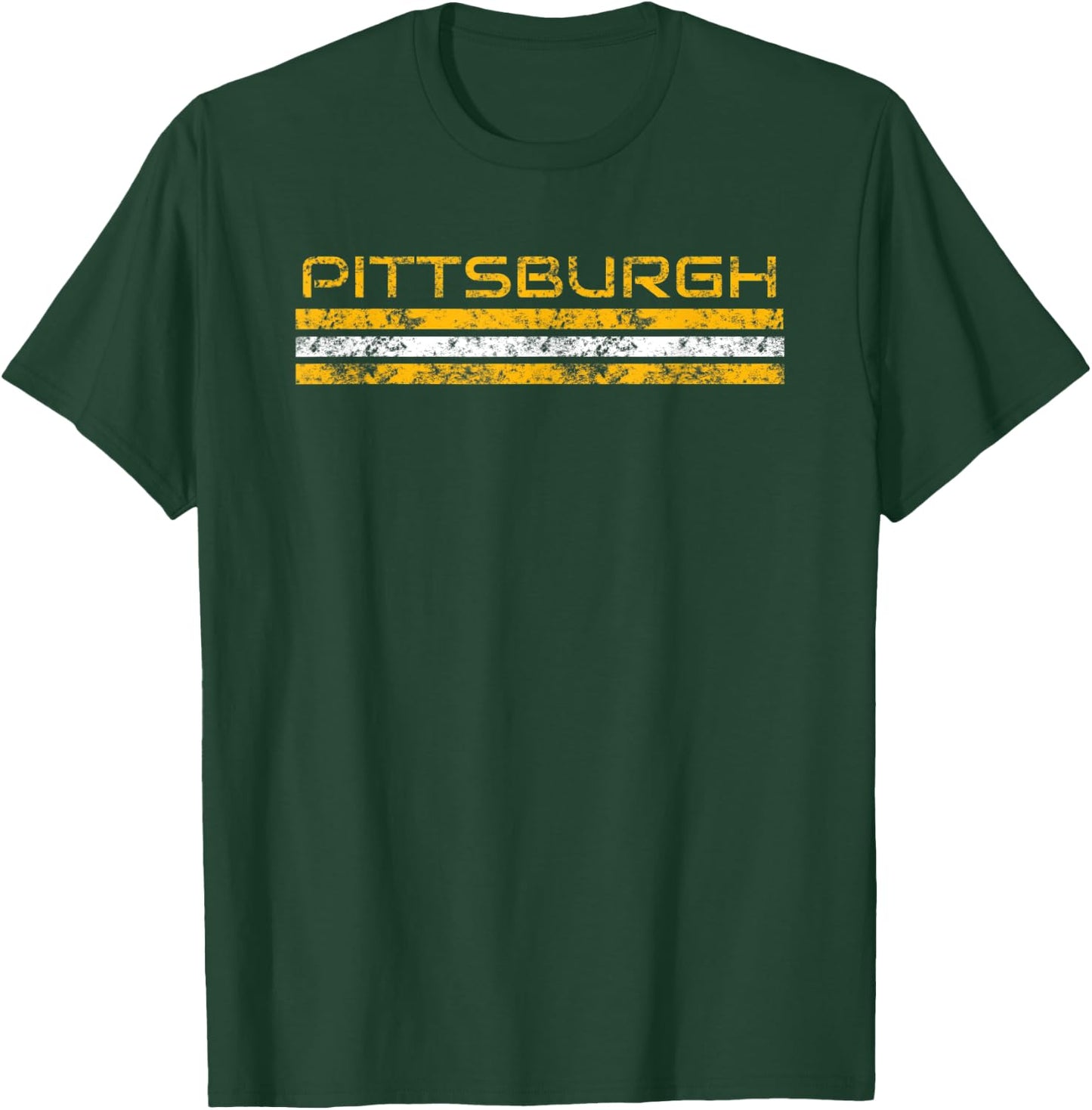 Pittsburgh Pennsylvania Vintage Three Stripe Weathered T-Shirt - T-Shirt | Forest