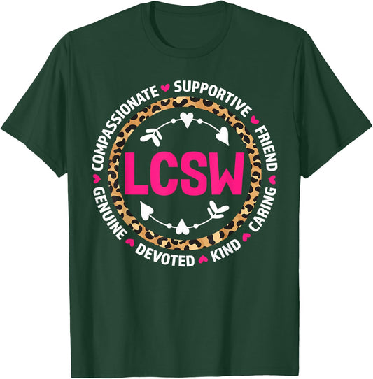 LCSW Leopard Licensed Clinical Social Worker Appreciation T-Shirt - T-Shirt | Forest