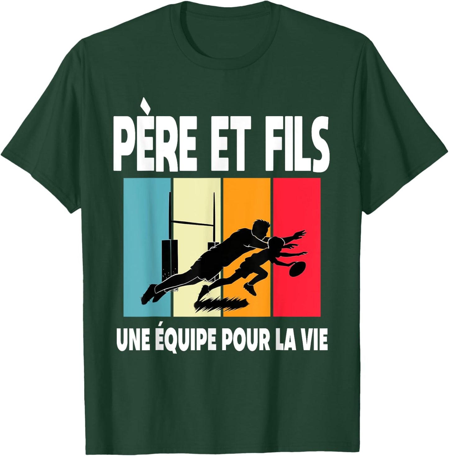 Père Et Fils Rugby Papa Rugbyman Vintage Fête Des Pères T-Shirt - T-Shirt | Forest