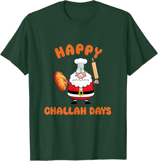 Happy Challah Days Hanukkah Chrismukkah Santa Baking Challah T-Shirt - T-Shirt | Forest