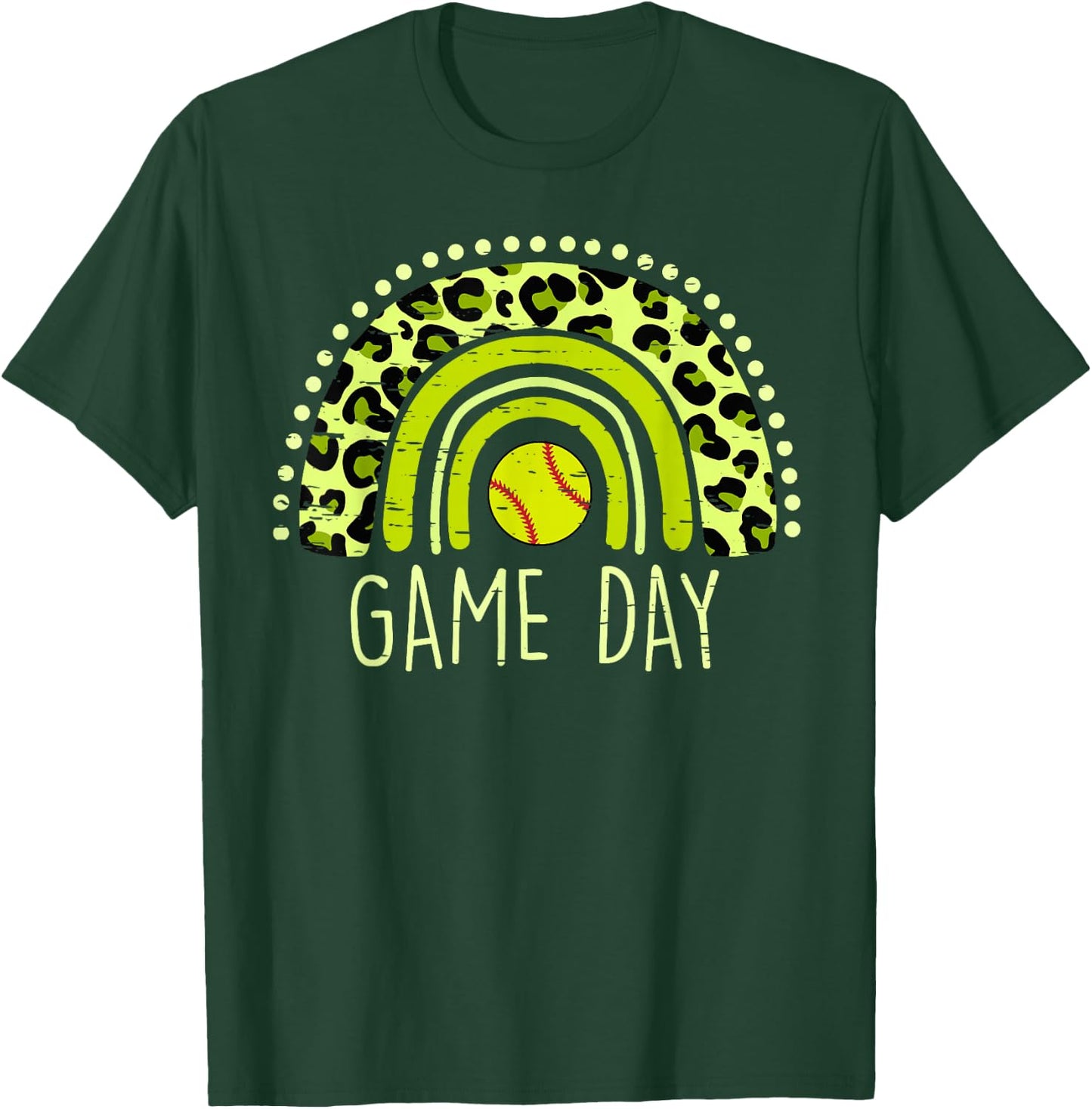 Game Day Baseball Life Softball Life Mom Leopard Rainbow T-Shirt - T-Shirt | Forest