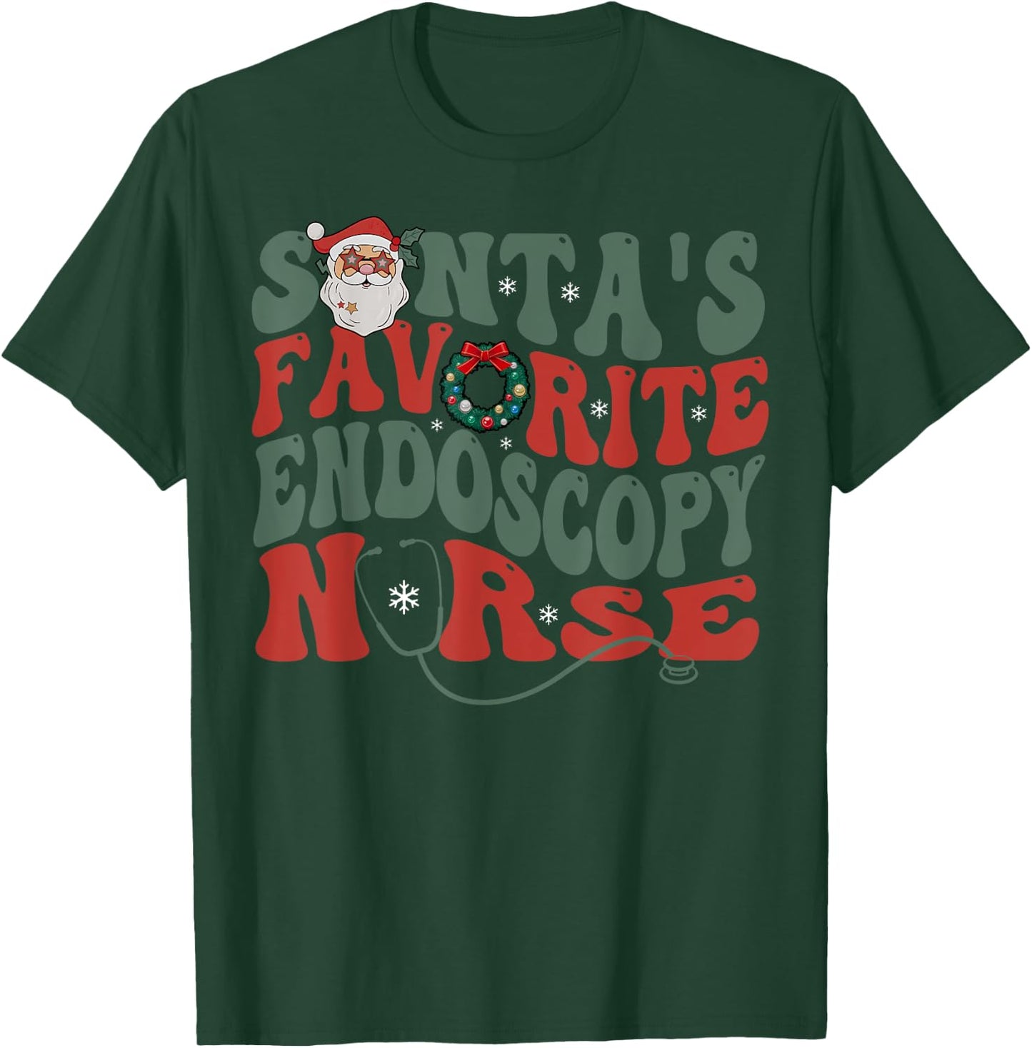 Retro Santa's Favorite Endoscopy Nurse GI Gastro Nurse Xmas T-Shirt - T-Shirt | Forest