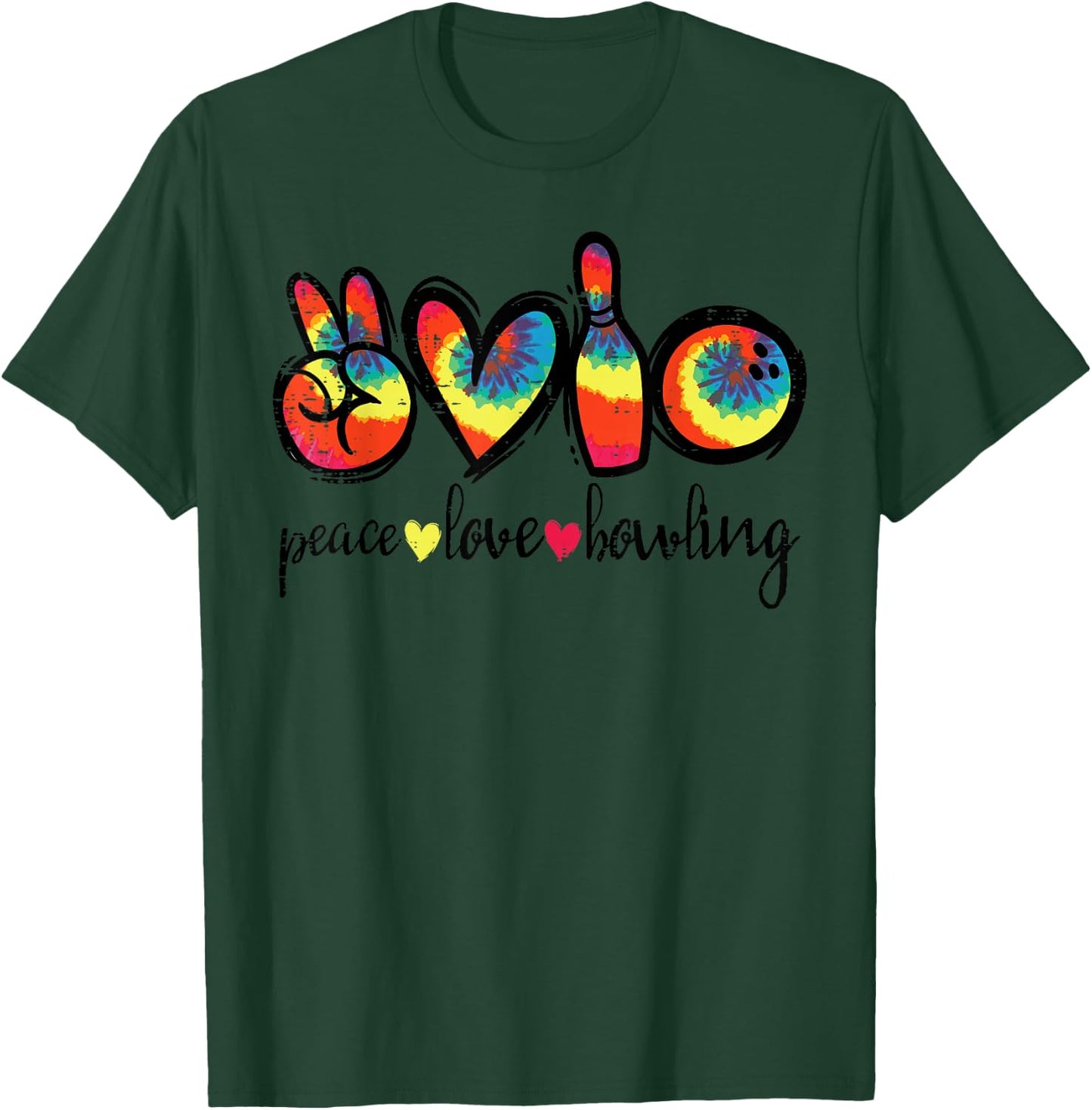 Peace Love Bowling Retro Tie Dye Bowler Team Women Men Kids T-Shirt - T-Shirt | Forest