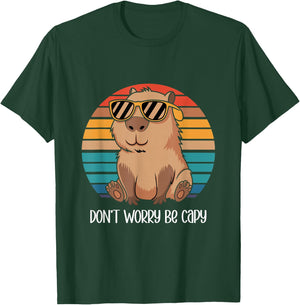 Capybara Dont Worry Be Cappy Capybara Retro Boys Girls T-Shirt - T-Shirt | Forest