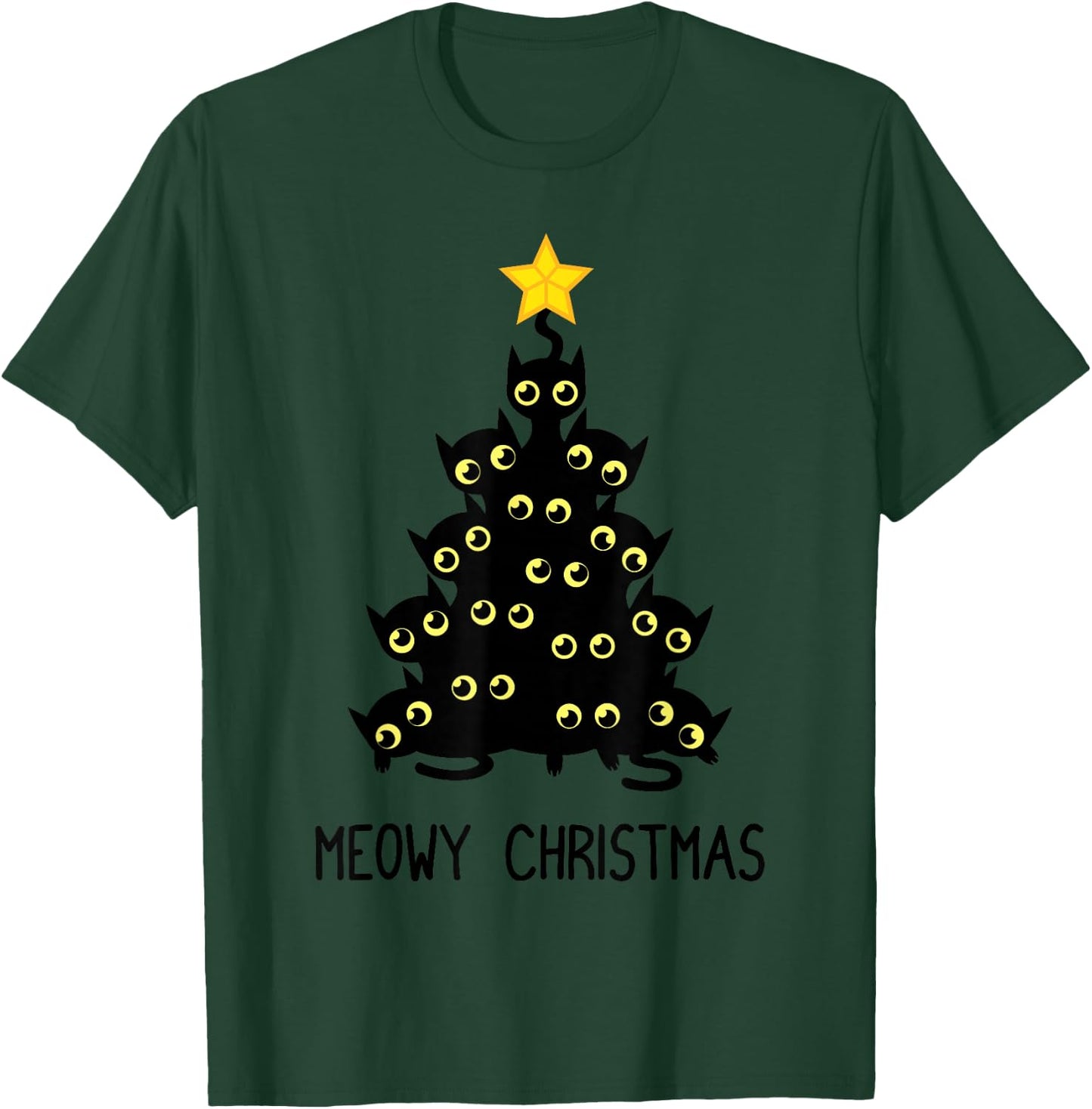 Cat Christmas Tree Cute Black Kitten Lover Meowy Women Kids T-Shirt - T-Shirt | Forest