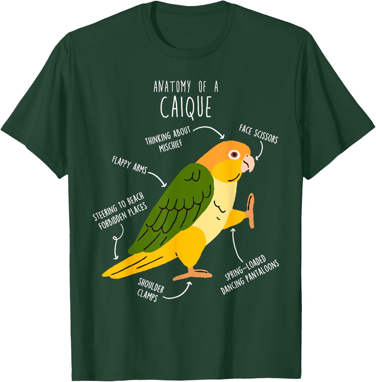 White-bellied Caique Parrot Anatomy, Funny Cute Pet Bird Mom T-Shirt - T-Shirt | Forest