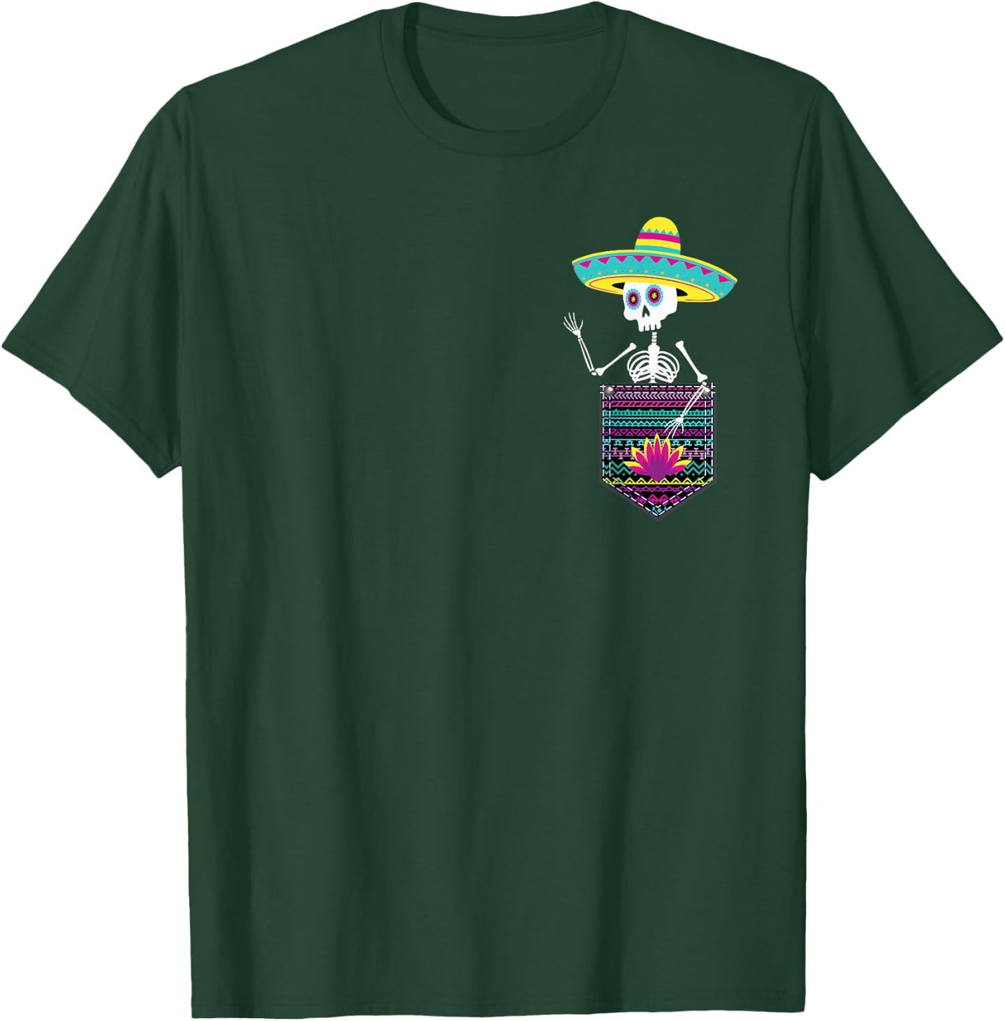 Let's Fiesta Skeleton Pocket Dia de Muertos Mexican Party T-Shirt - T-Shirt | Forest
