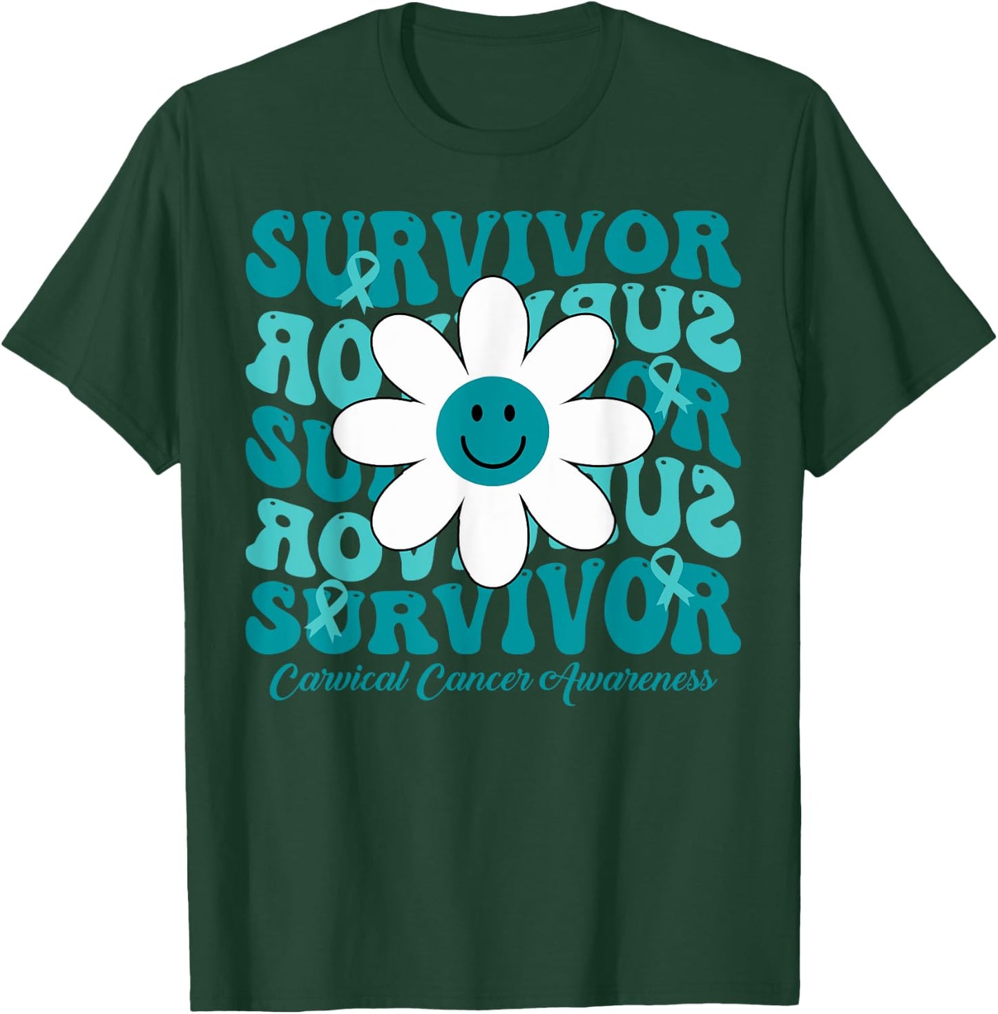 Groovy Flower Survivor Cervical Cancer Awareness T-Shirt - T-Shirt | Forest