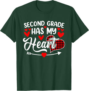 Second Grade Has My Heart Funny Valentine's Day Teacher T-Shirt - T-Shirt | Forest