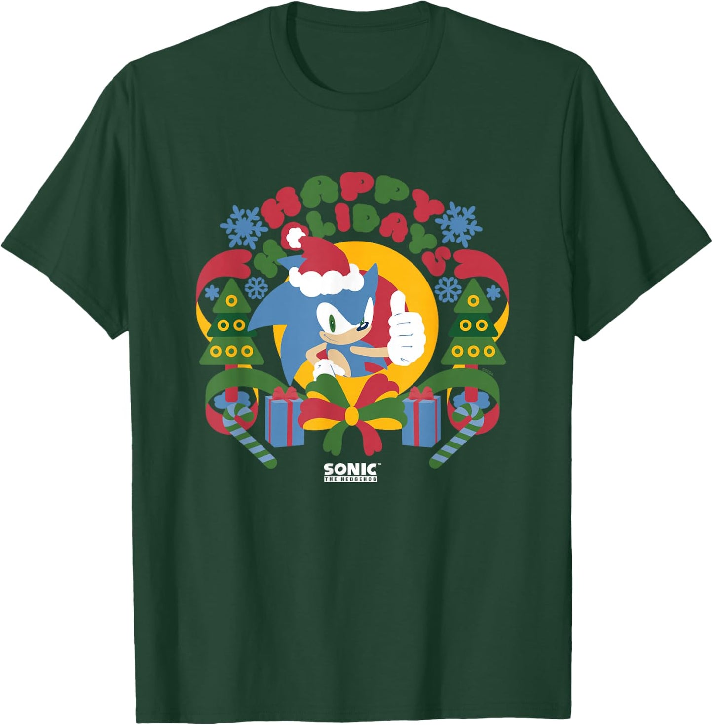 Sonic The Hedgehog Christmas Happy Holidays Vintage Logo T-Shirt - T-Shirt | Forest