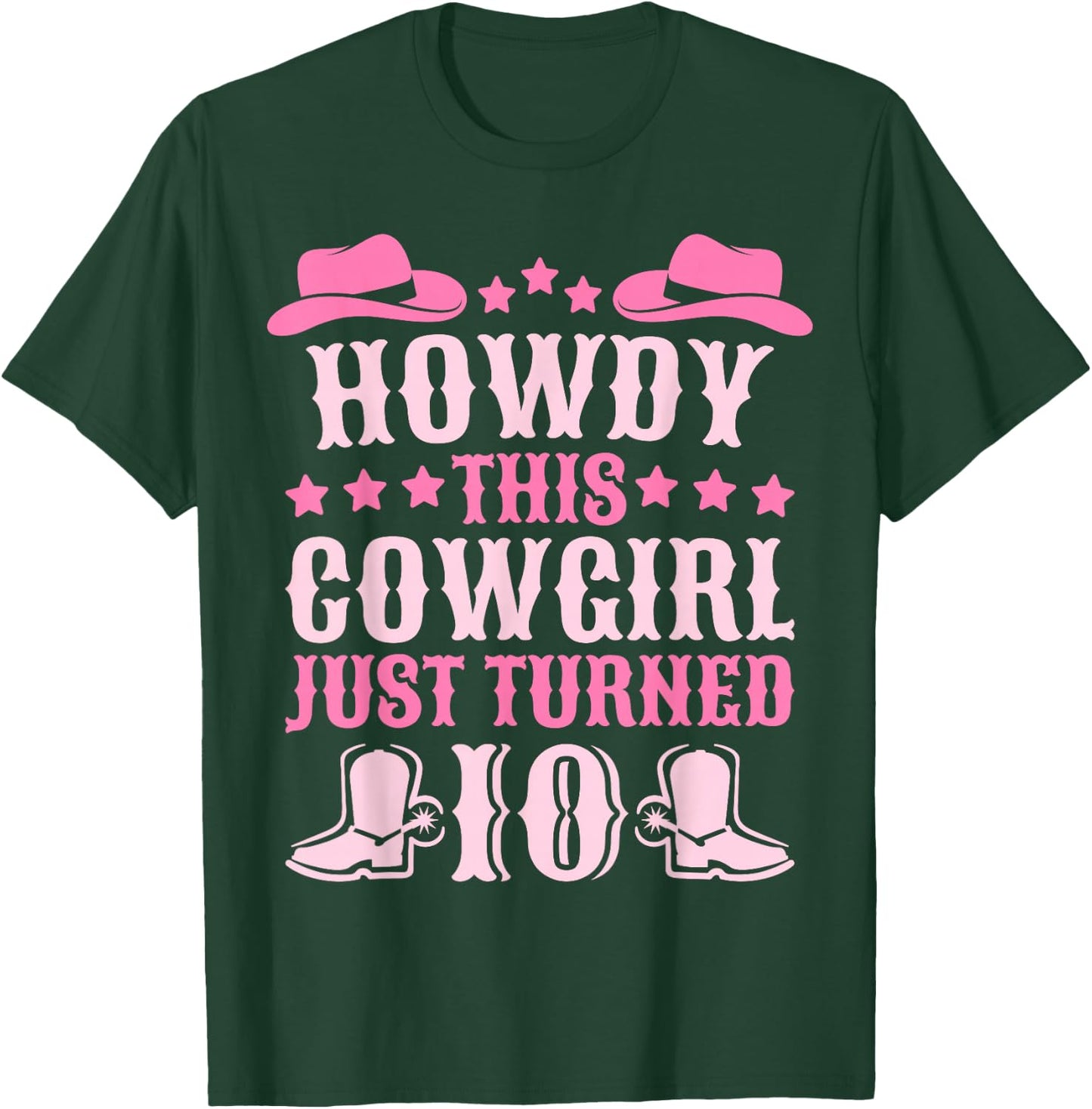 10yr Birthday Cowgirl Western 10 Year Old Girl 10th Birthday T-Shirt - T-Shirt | Forest