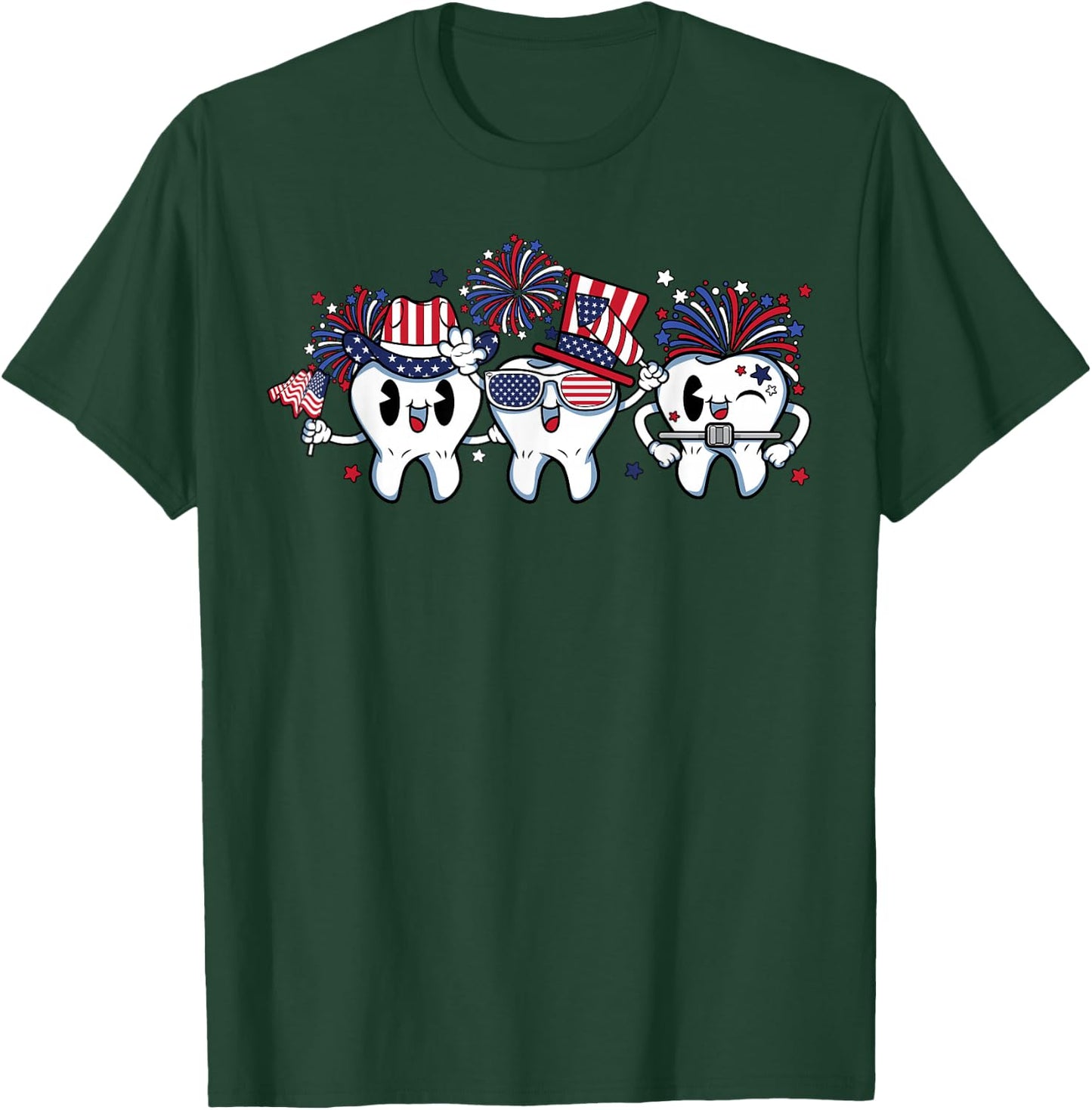 4th of July Dental Squad Dentist Hygienist US Flag Patriotic T-Shirt - T-Shirt | Forest