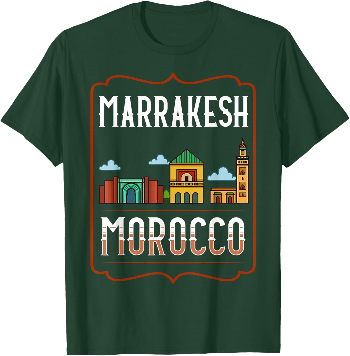 Marrakesh Morocco City Skyline Map Travel T-Shirt - T-Shirt | Forest