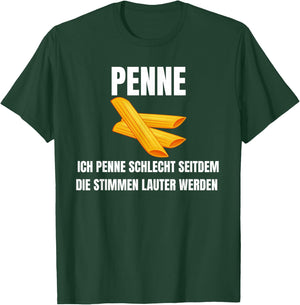 with German Text "Ich penne schlecht seit dem die Stimmen lauter werden werden, black T-Shirt - T-Shirt | Forest
