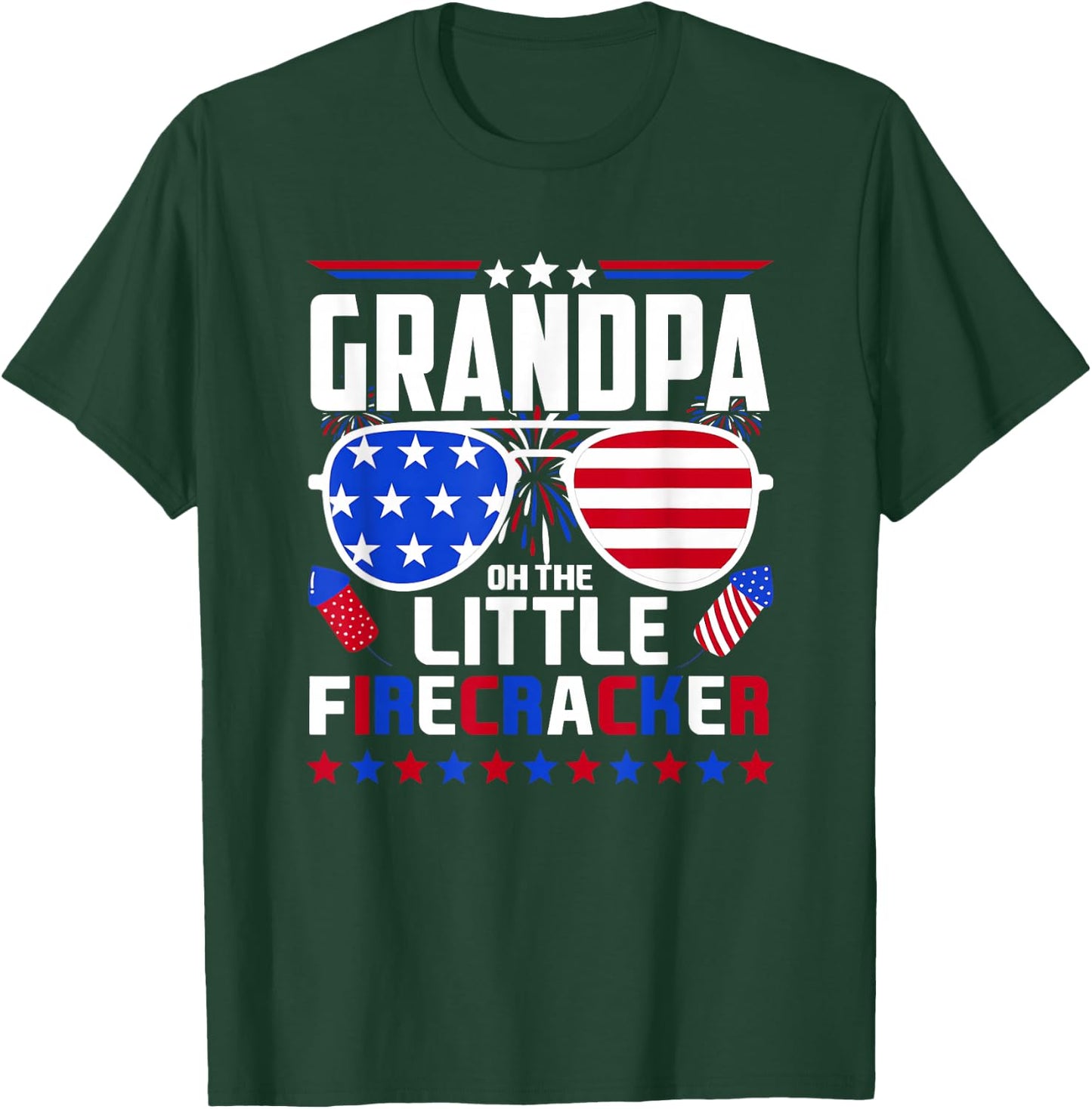 Grandpa of The Little Firecracker Fourth of July Birthday T-Shirt - T-Shirt | Forest