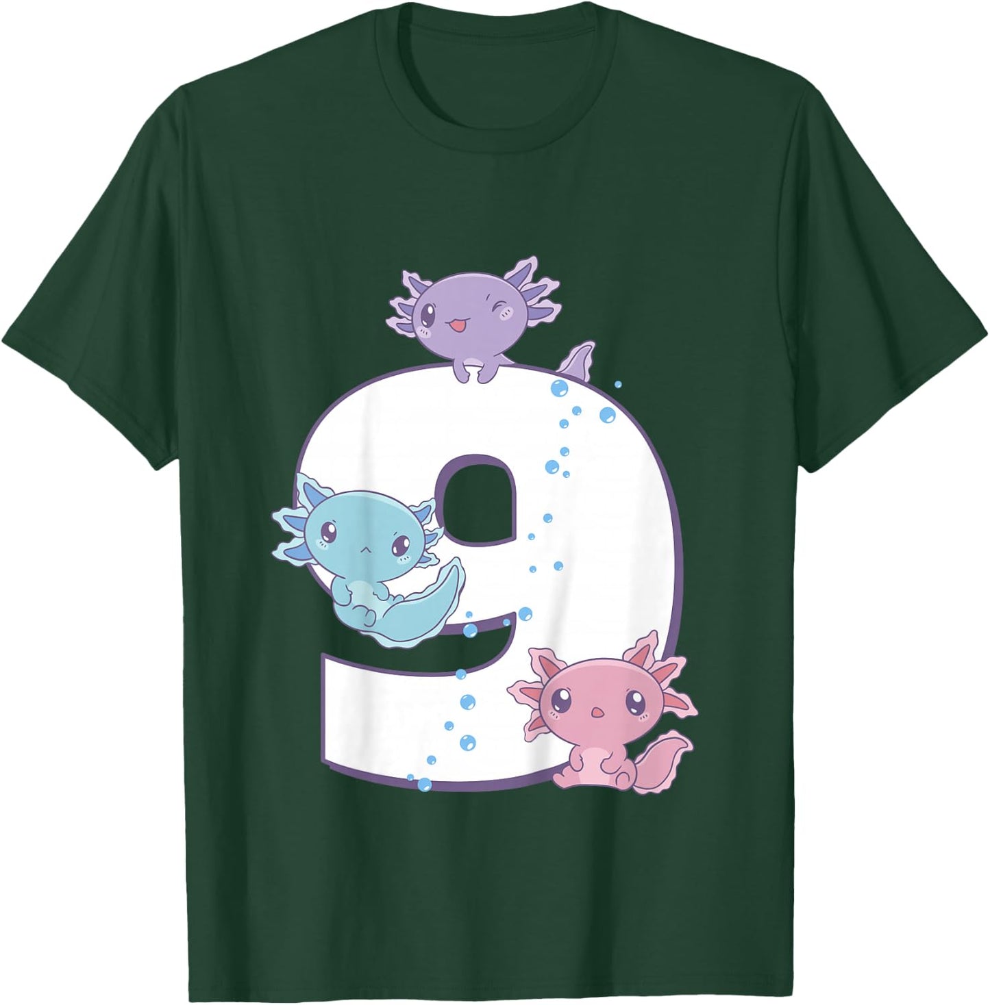 Axolotl 9th Birthday - I'm 9 Daughter Girl's Birthday Party T-Shirt - T-Shirt | Forest