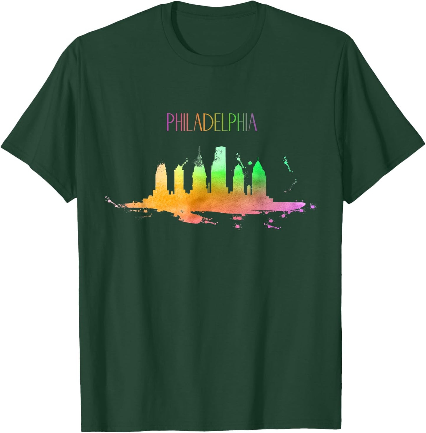 Philadelphia Skyline Watercolour Souvenir Pennsylvania T-Shirt - T-Shirt | Forest