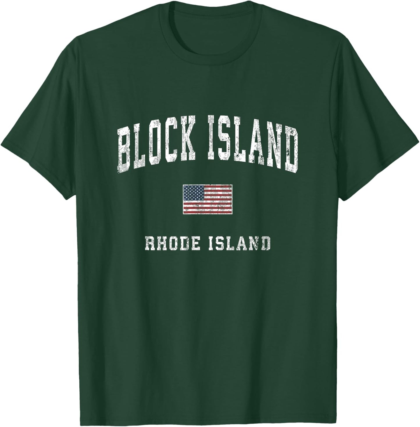 Block Island Rhode Island RI Vintage American Flag Sports T-Shirt - T-Shirt | Forest