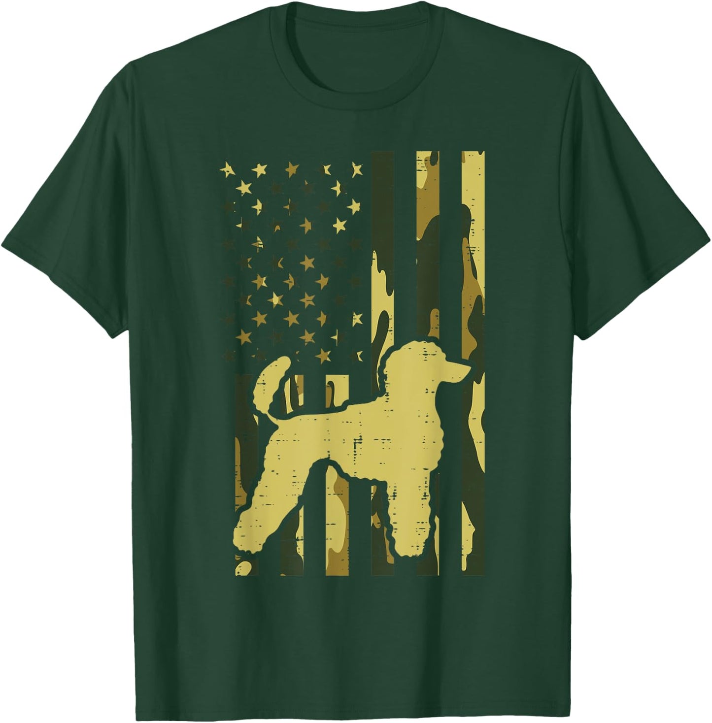 Camo US Flag Poodle Vintage Patriotic Dog Lover Owner Gift Women Kids Men T-Shirt - T-Shirt | Forest