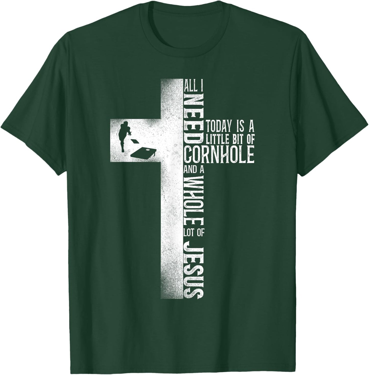 Cornhole Team Bean Bag Player Champ Cross Faith Jesus T-Shirt - T-Shirt | Forest