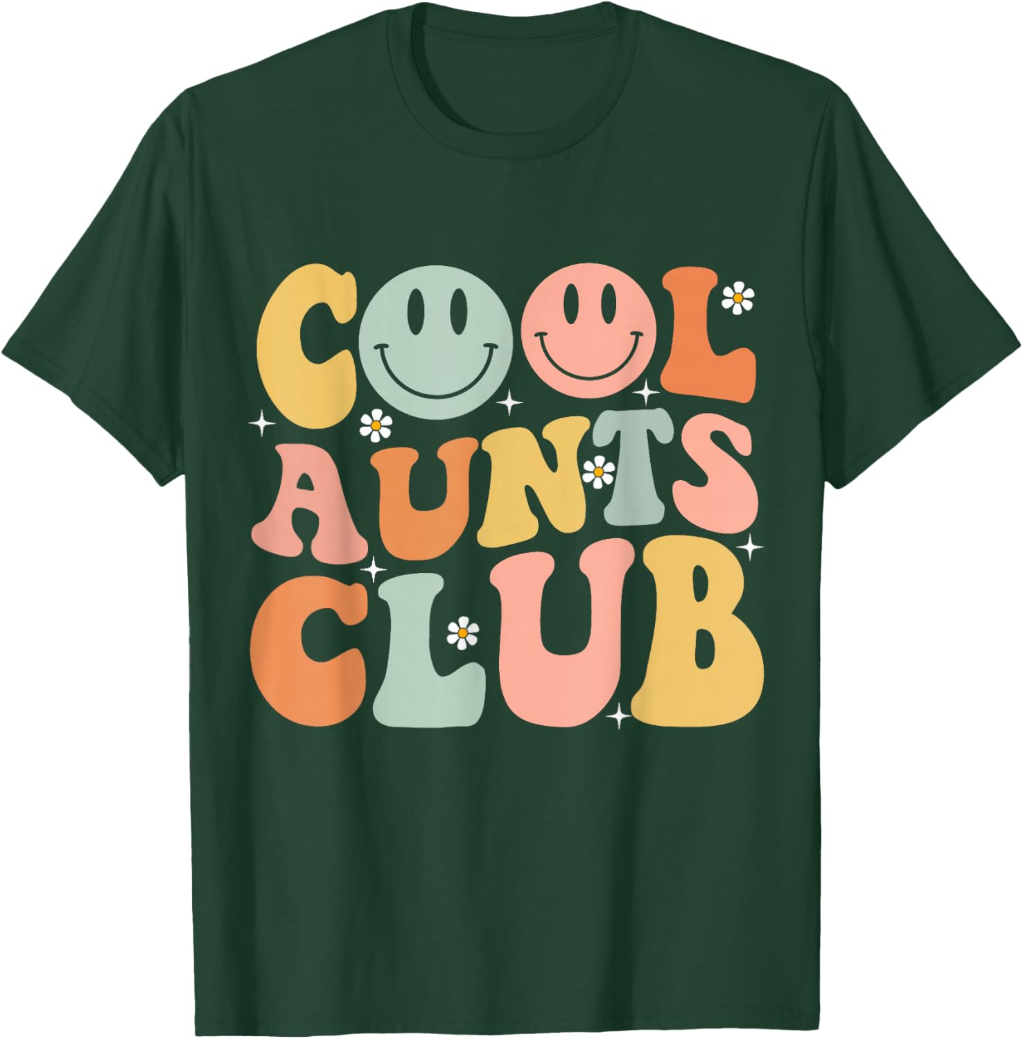 Groovy Retro Cool Aunts Club Auntie Funny Smile Happy Face T-Shirt - T-Shirt | Forest