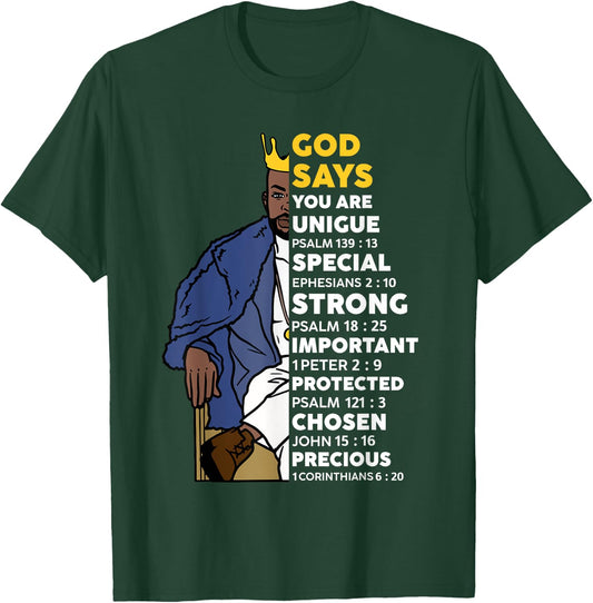 Black History God Says You Are African Christian Men Boys T-Shirt - T-Shirt | Forest