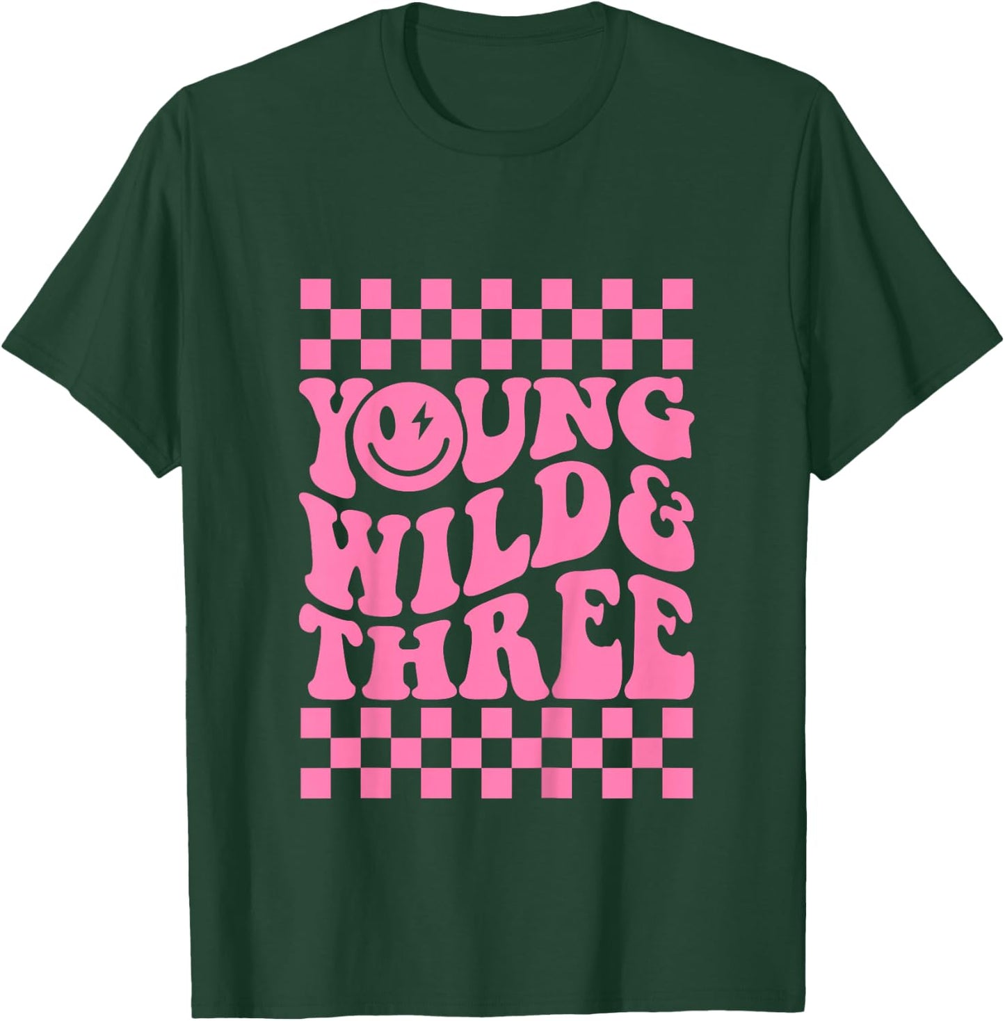 Young Wild And Three Groovy Toddler Birthday Girl T-Shirt - T-Shirt | Forest
