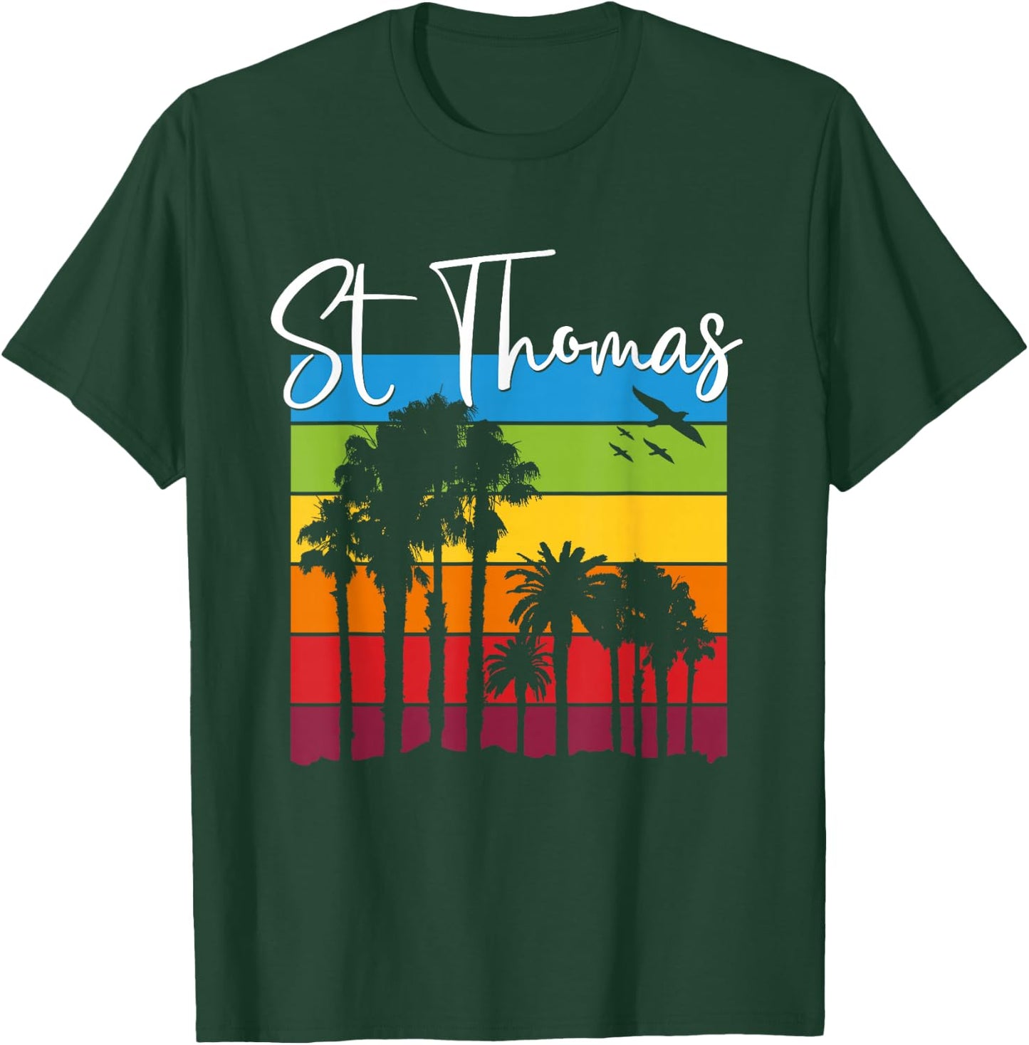 St Thomas Lover Rainbow Palm Trees Vacation Souvenir T-Shirt - T-Shirt | Forest