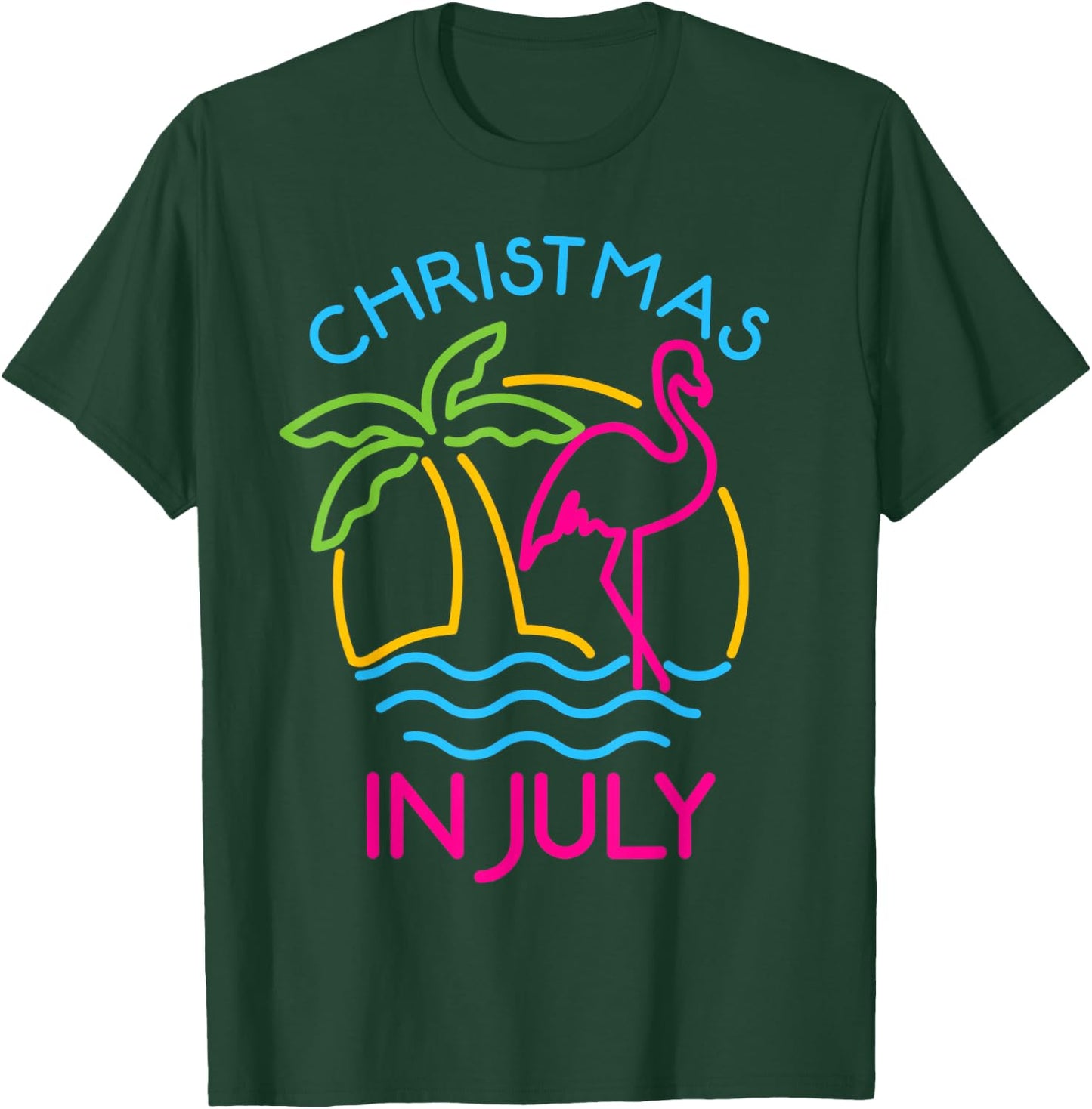Christmas In July Pink Flamingo Santa Hat Summer Vacation Women Kids T-Shirt - T-Shirt | Forest