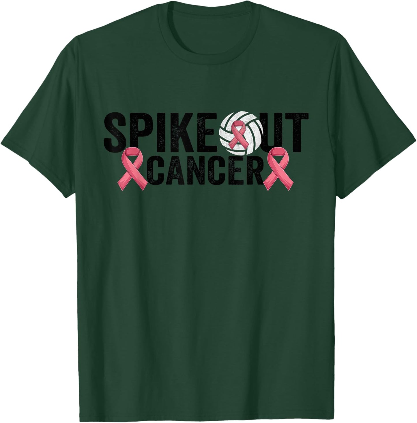 Spike Out Cancer Volleyball Breast Cancer Awareness T-Shirt - T-Shirt | Forest