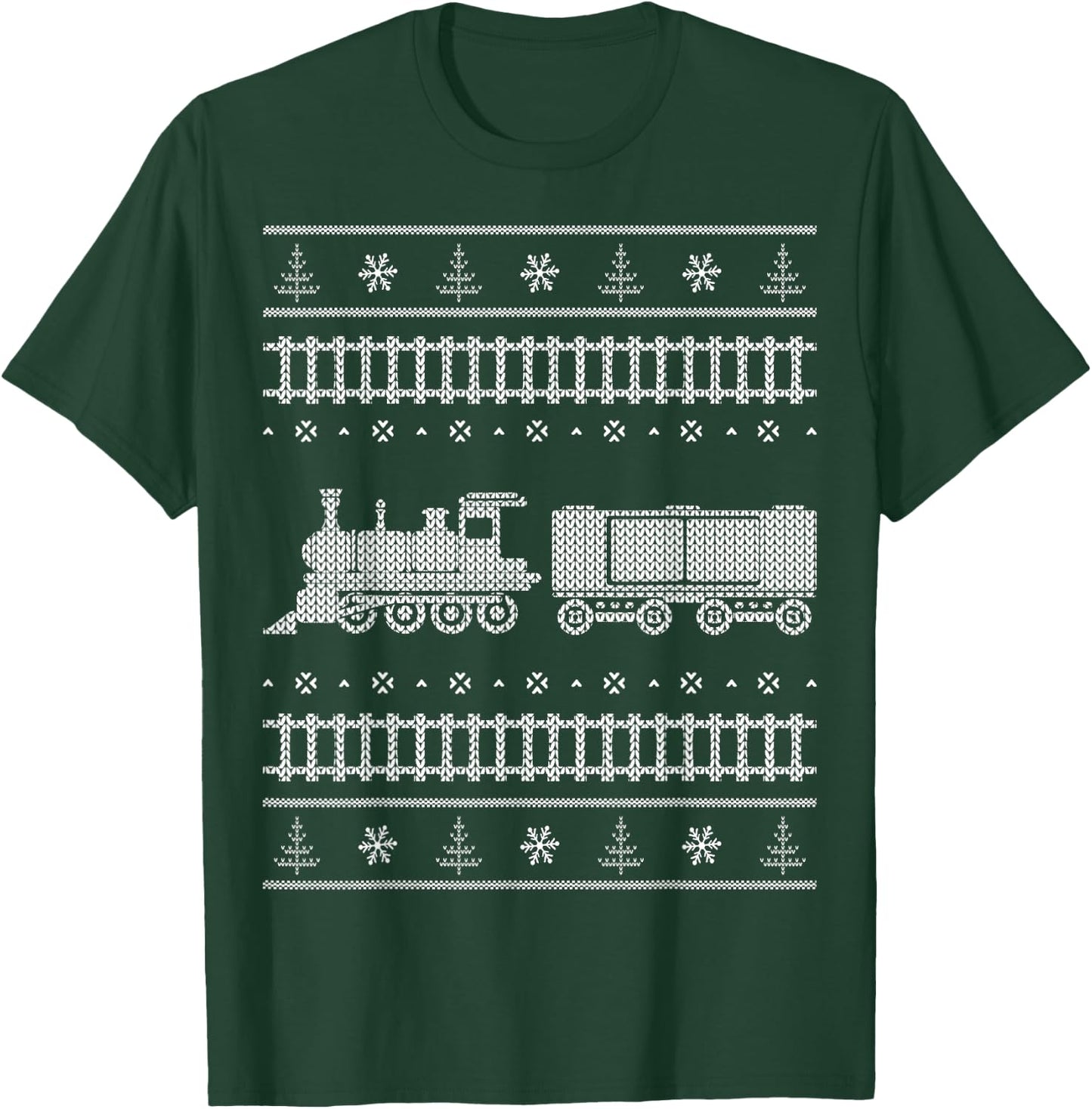 Train Locomotive Ugly Christmas Sweater Style Shirt T-Shirt - T-Shirt | Forest