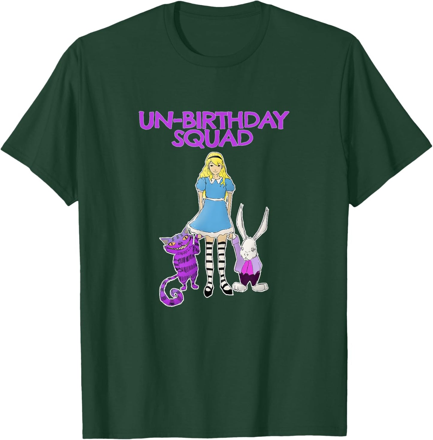 UnBirthday Squad - Alice Cheshire Grinning Cat White Rabbit T-Shirt - T-Shirt | Forest